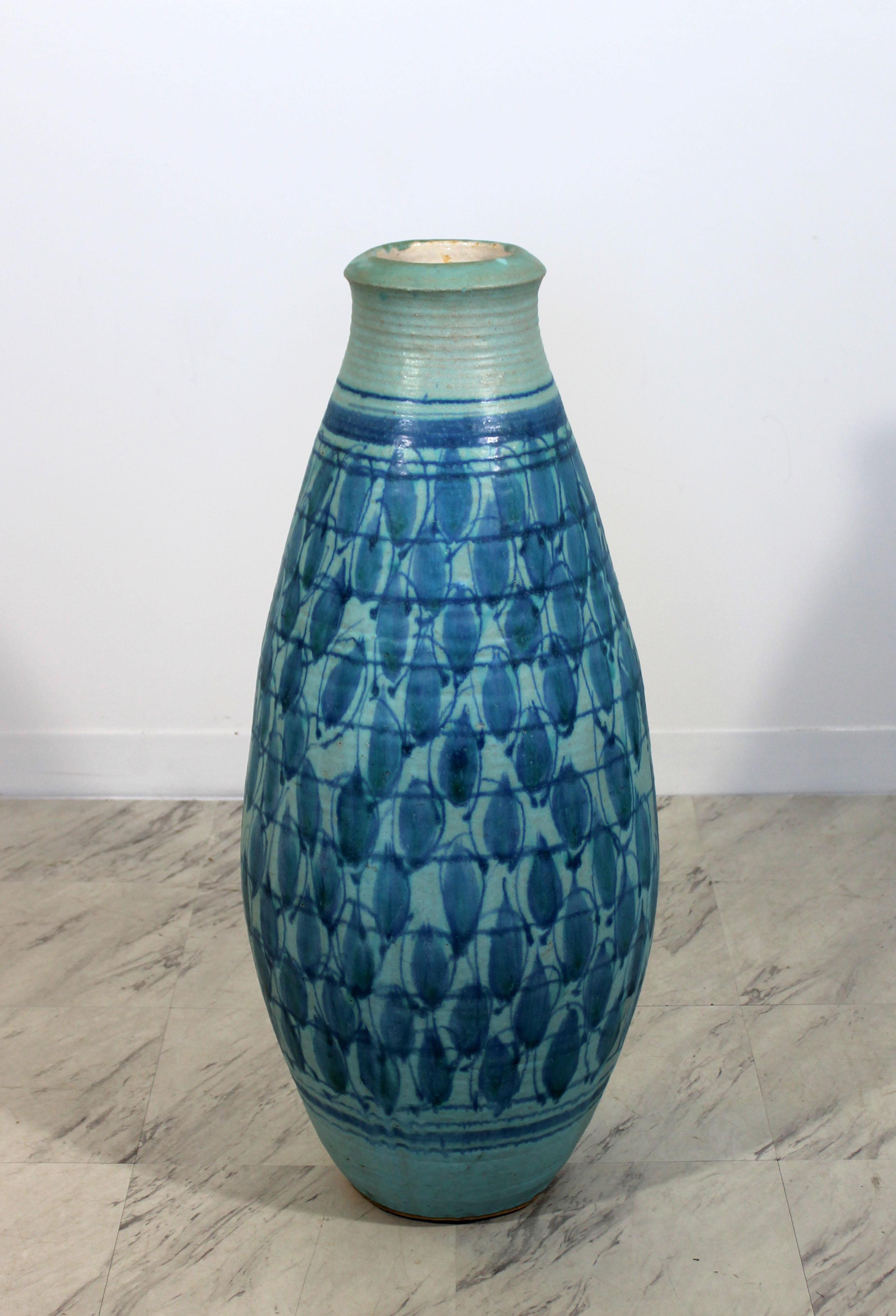 American Mid-Century Modern Rare Tall by J.T. Abernathy Blue Glazed Ceramic Vase Vessel