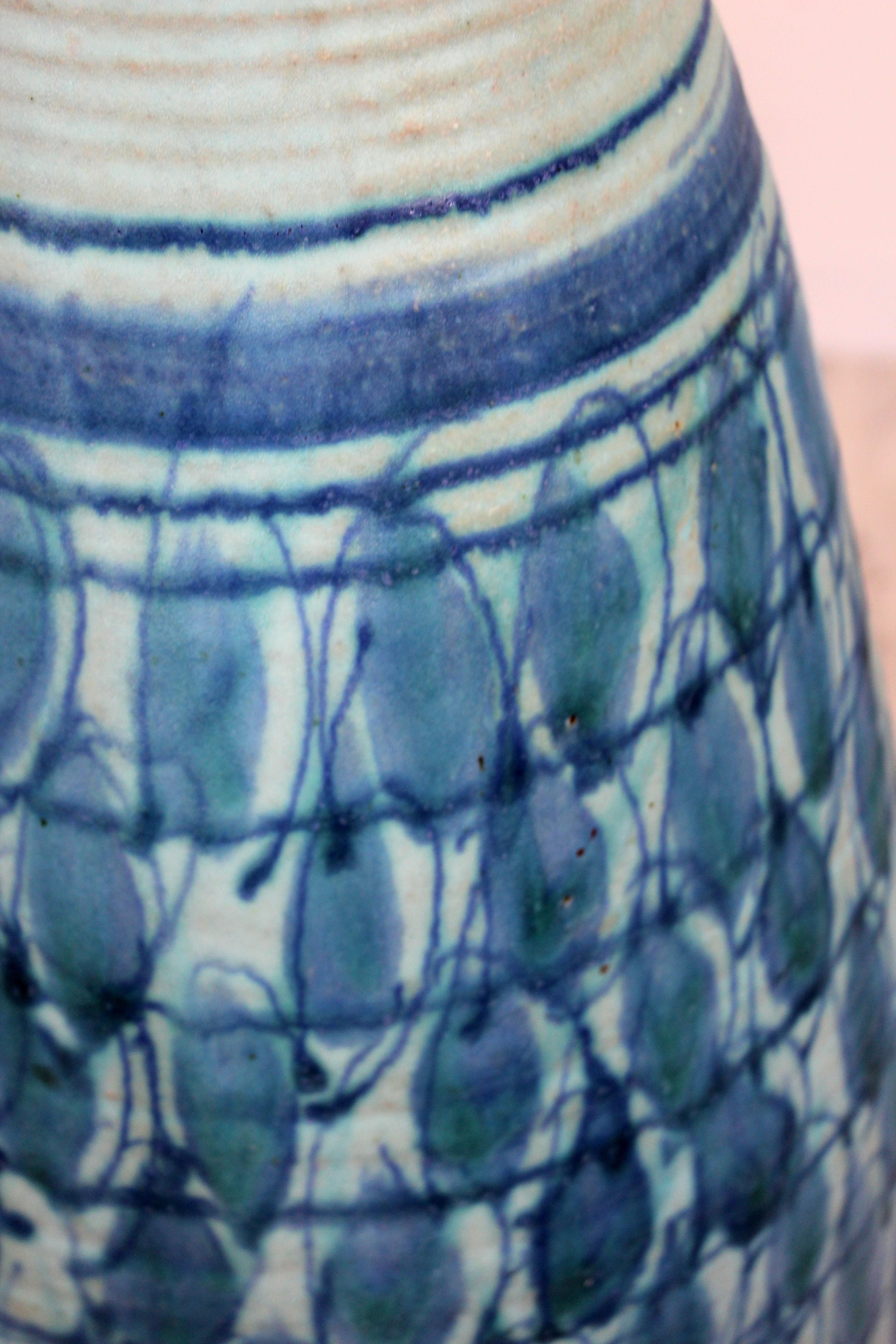 Mid-20th Century Mid-Century Modern Rare Tall by J.T. Abernathy Blue Glazed Ceramic Vase Vessel