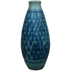 Mid-Century Modern Rare Tall by J.T. Abernathy Blue Glazed Ceramic Vase Vessel