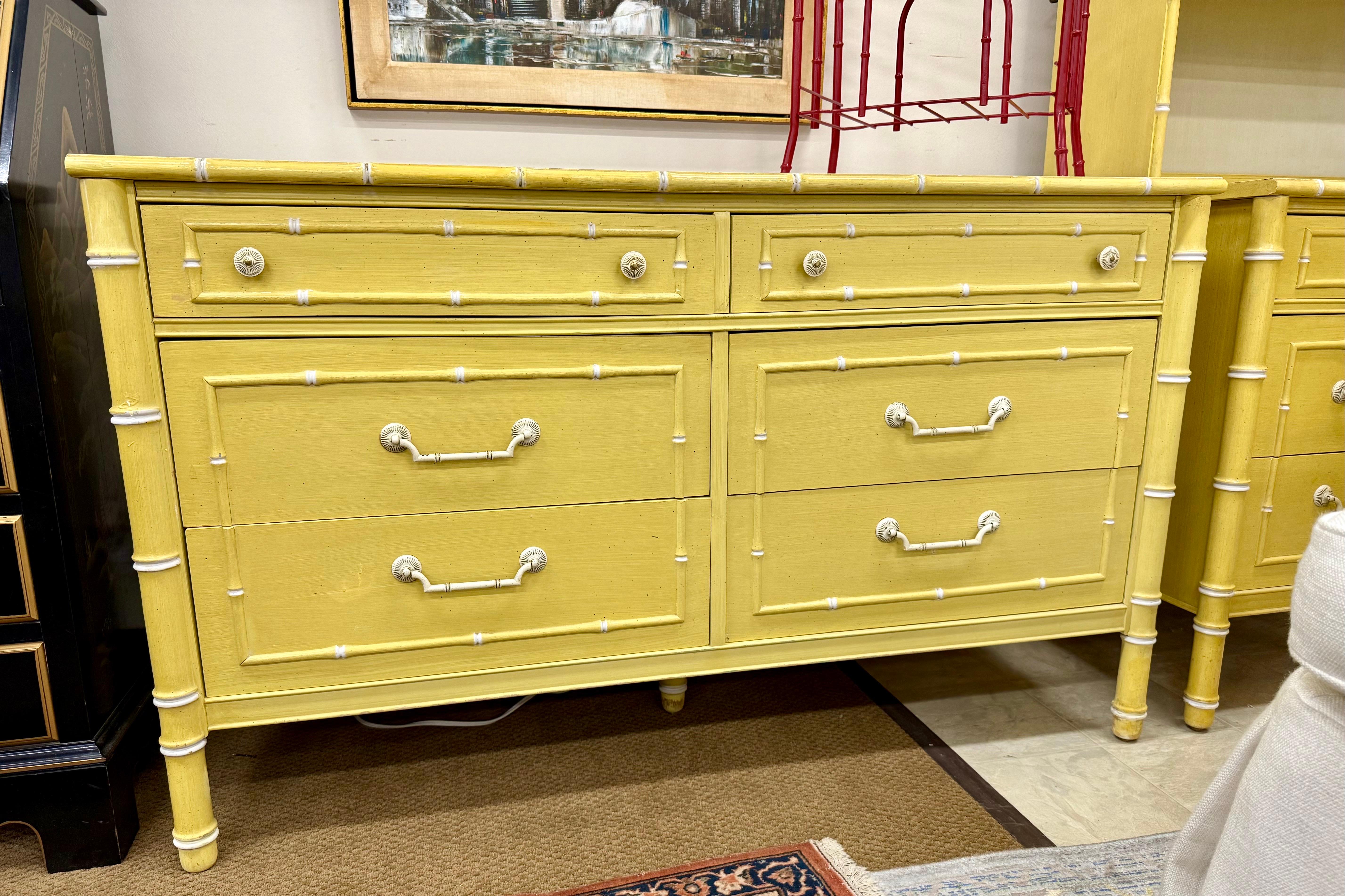 Mid Century Modern Rare Thomasville Allegro Faux Bamboo 6 Drawer Dresser Chest For Sale 4