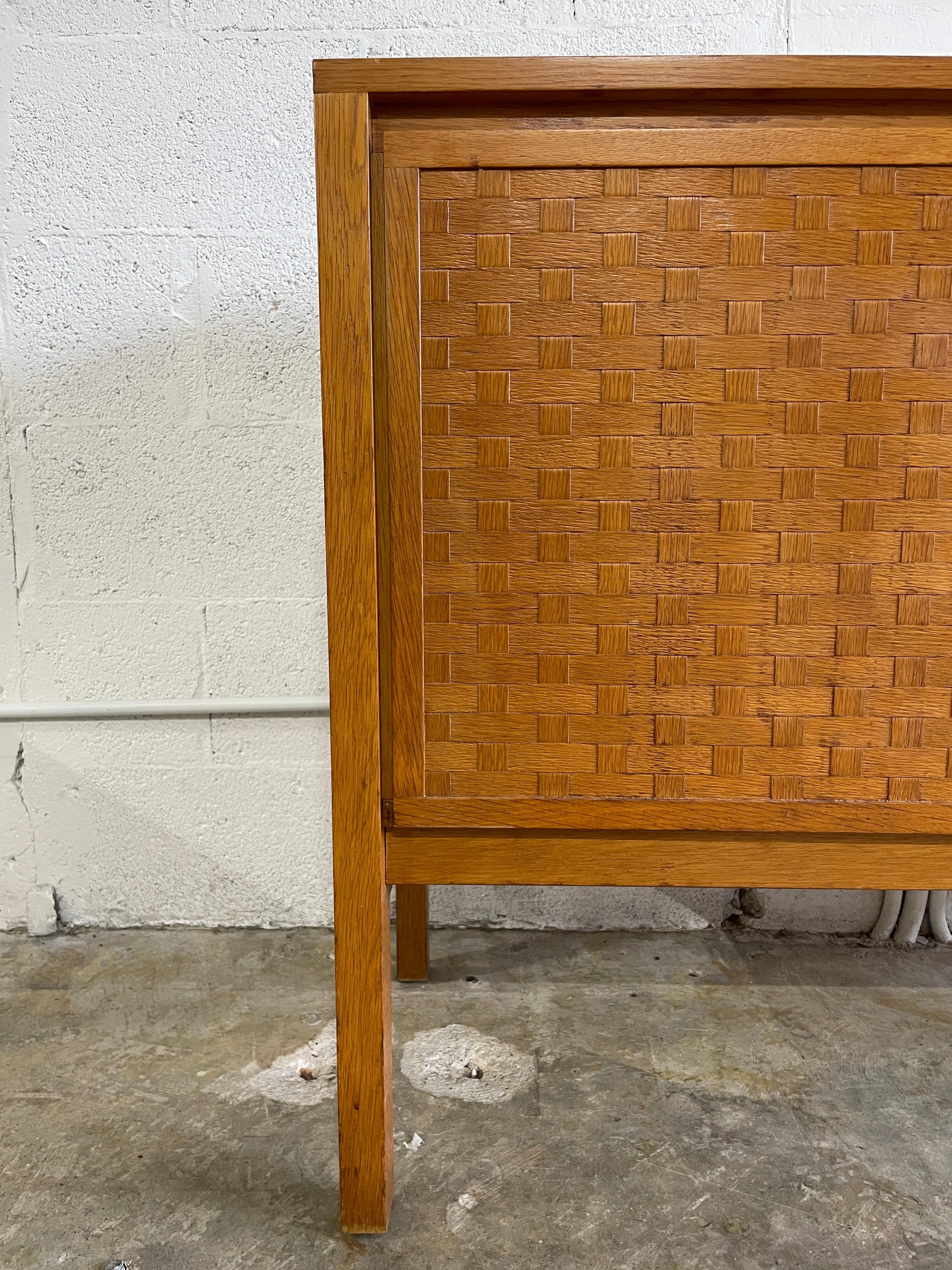 Mid Century Modern Rare Vintage Oak Woven Sideboard or Console by Wertmobel 1