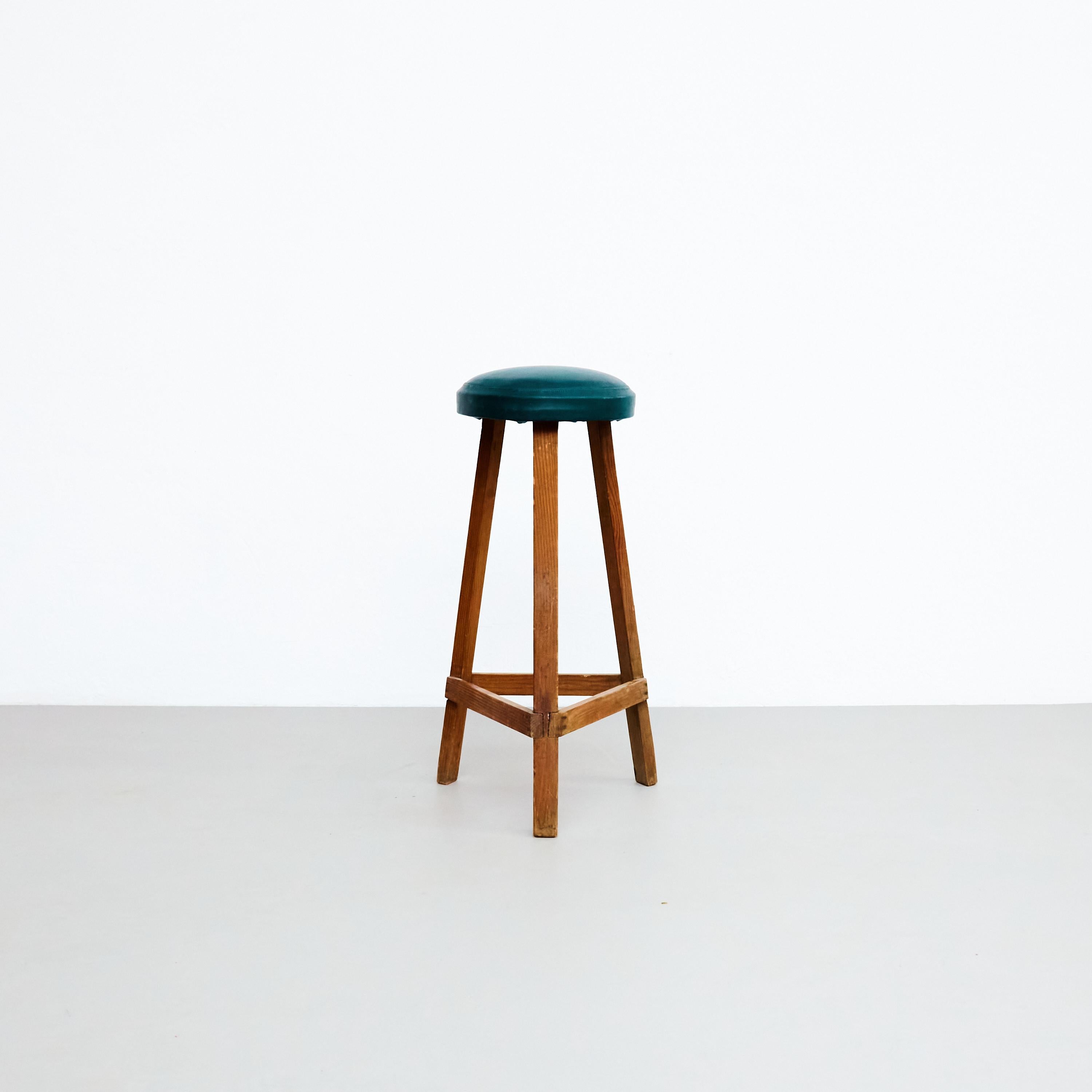 French Mid-Century Modern Rationalist Wood High Stool, circa 1950 For Sale