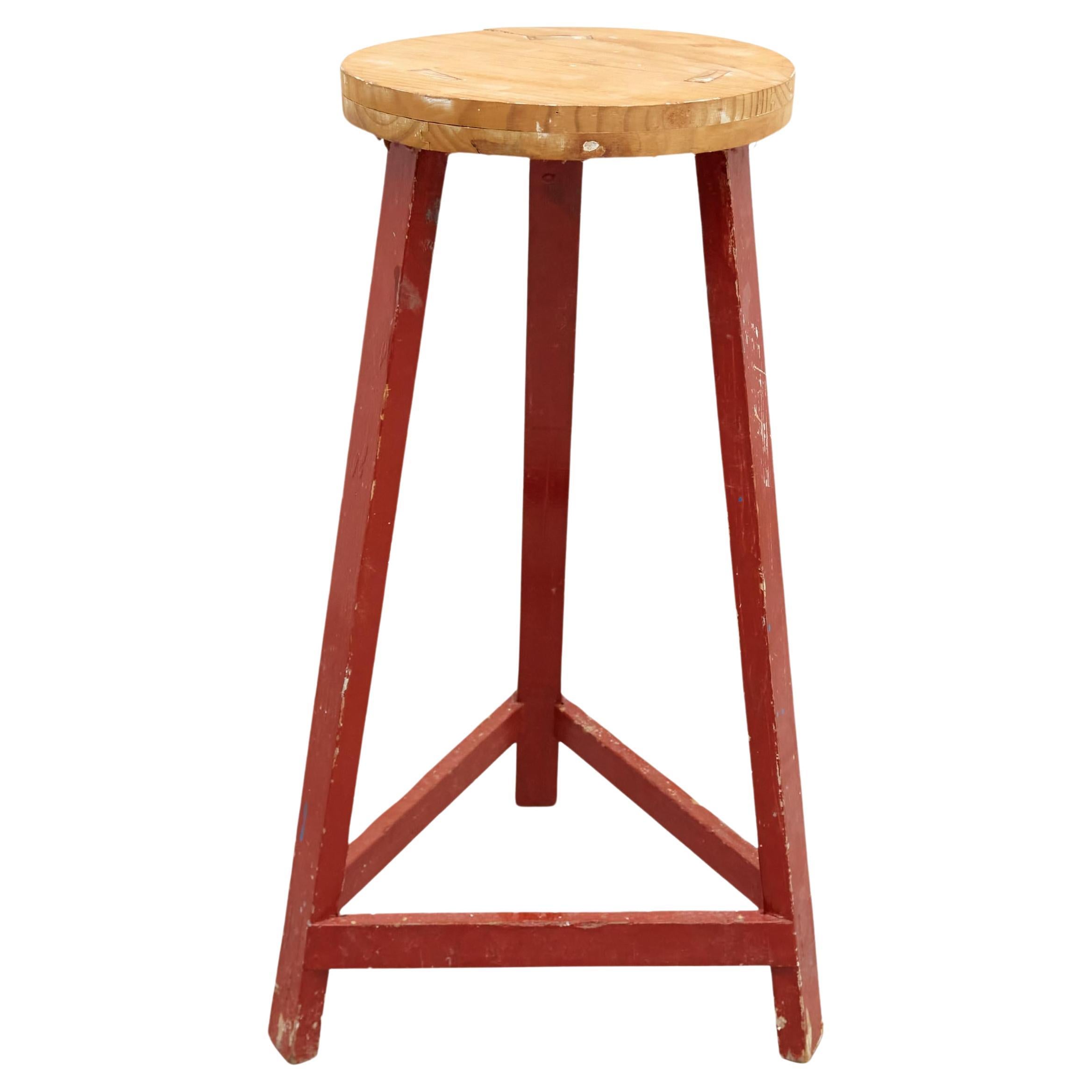 Taburete alto racionalista de madera moderno de mediados de siglo, circa 1950