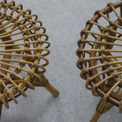 Mid-century modern Rattan and Bamboo Ottoman Stool Franco Albini, Italy, 1960s