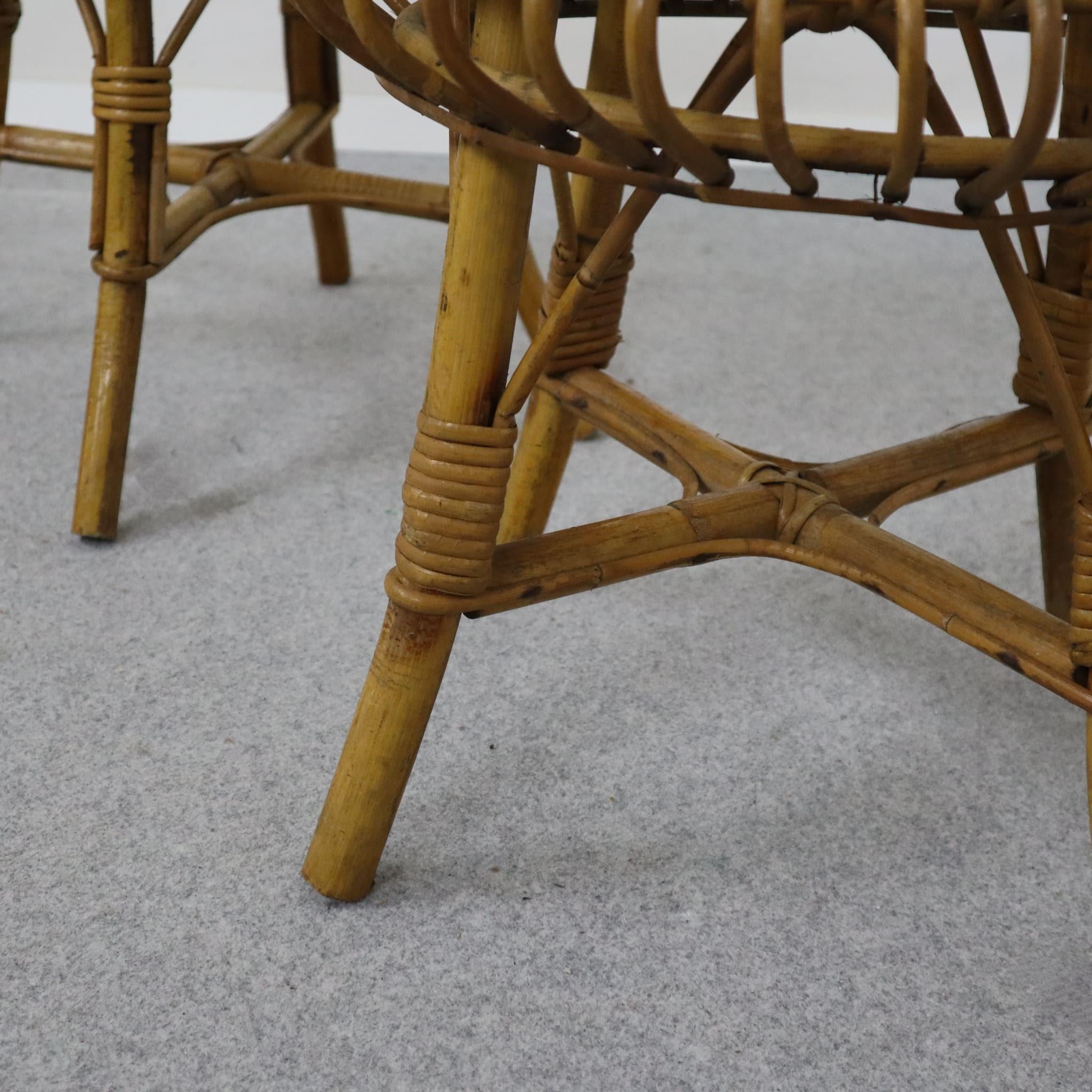 Taburete otomano de ratán y bambú de mediados de siglo Franco Albini, Italia, años 60 en venta 2