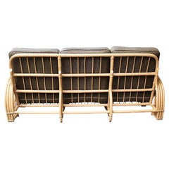 Mid-Century Modern Rattan and Bamboo Pretzel Sofa in the Style of Paul Frankl