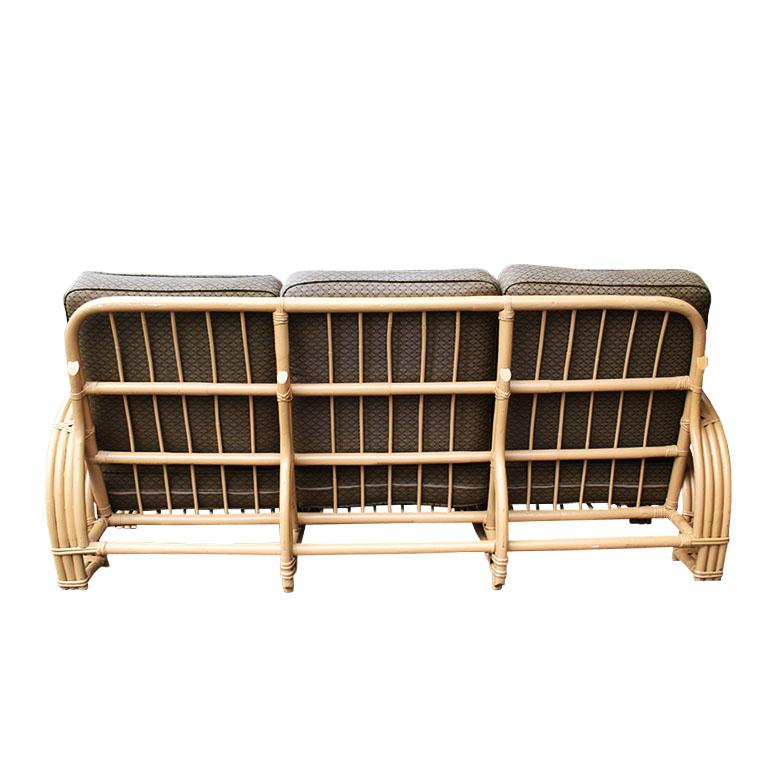 American Mid-Century Modern Rattan and Bamboo Pretzel Sofa in the Style of Paul Frankl