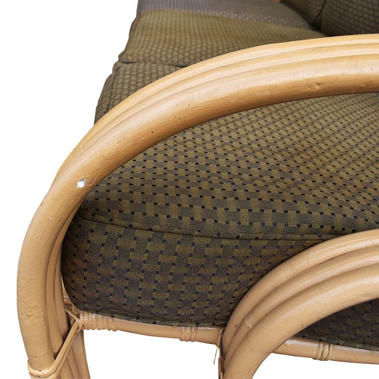 20th Century Mid-Century Modern Rattan and Bamboo Pretzel Sofa in the Style of Paul Frankl