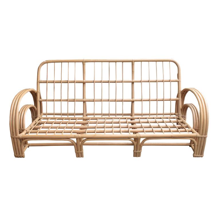 Mid-Century Modern Rattan and Bamboo Pretzel Sofa in the Style of Paul Frankl 1