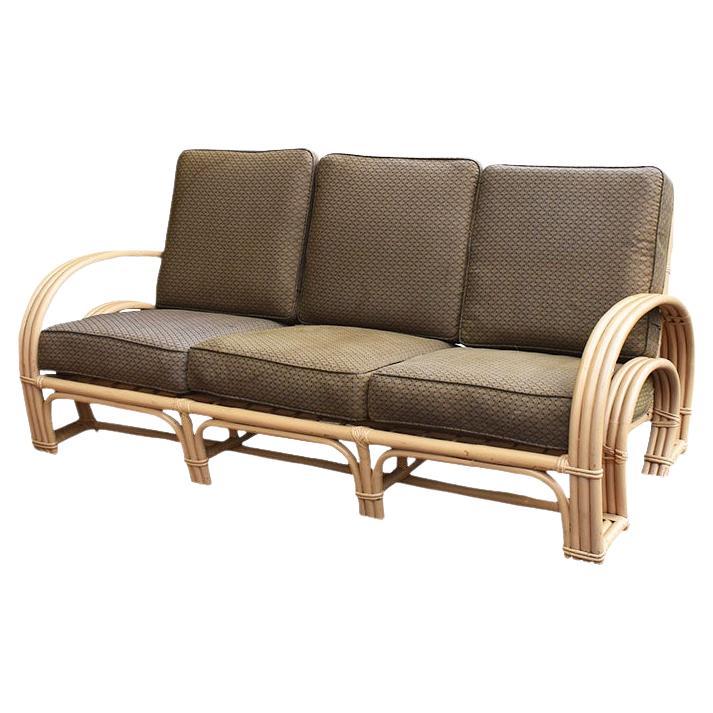 Mid-Century Modern Rattan and Bamboo Pretzel Sofa in the Style of Paul Frankl