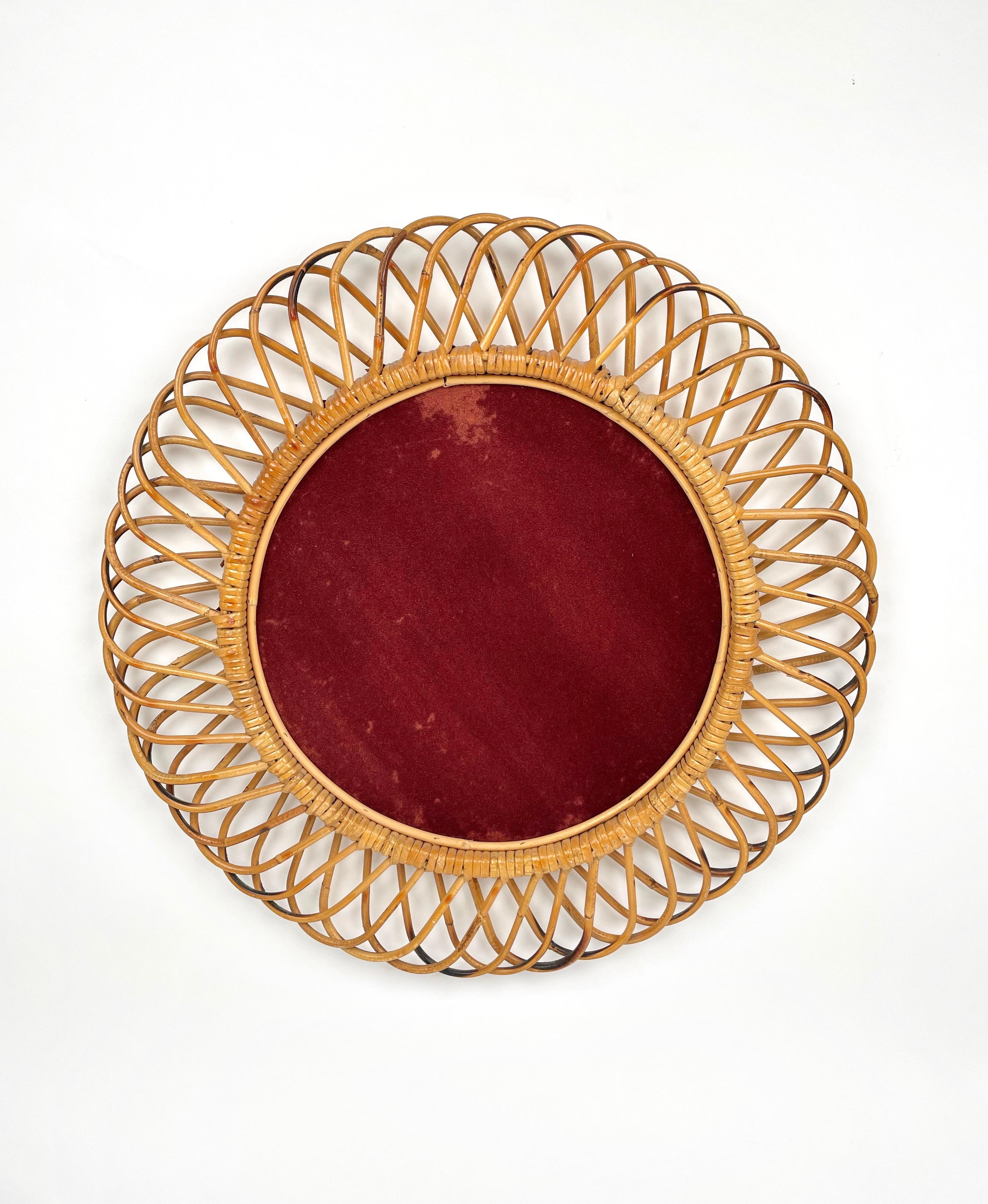 Mid-Century Modern Rattan and Bamboo Round Wall Mirror, Italy, 1960s 2