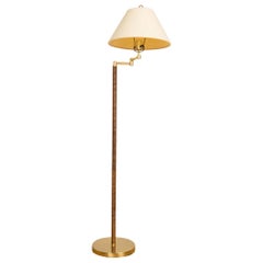 Mid-Century Modern Rattan and Brass Floor Lamp, circa 1950