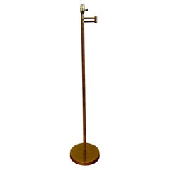 Mid-Century Modern Rattan and Brass Swing Arm Floor Lamp