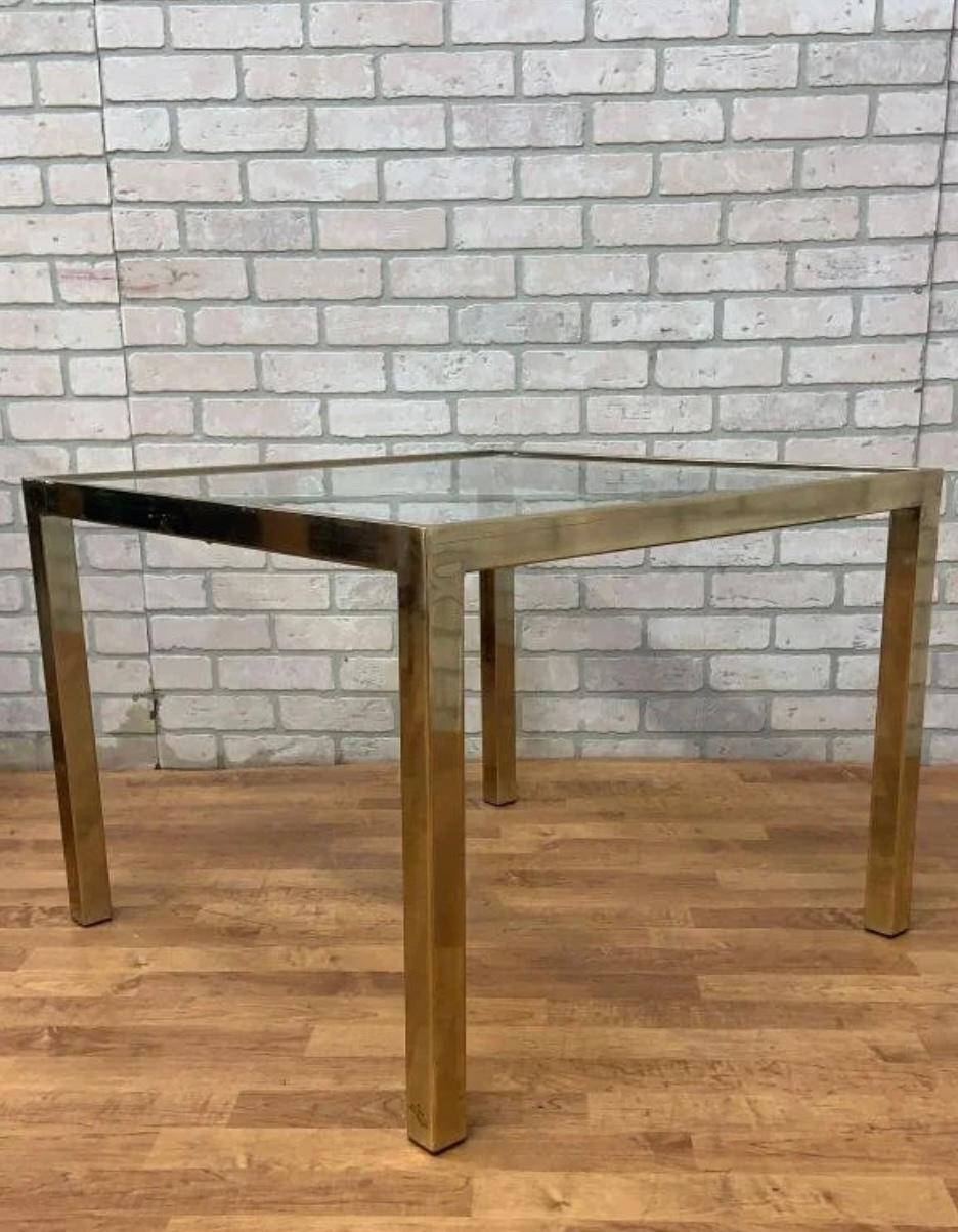 American Mid Century Modern Rattan and Gold Brass Glass Top Side Table For Sale