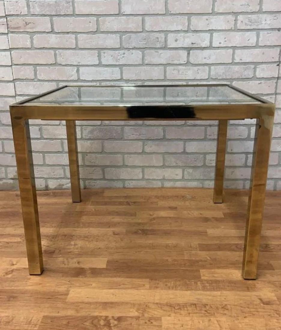 Mid Century Modern Rattan and Gold Brass Glass Top Side Table For Sale 2