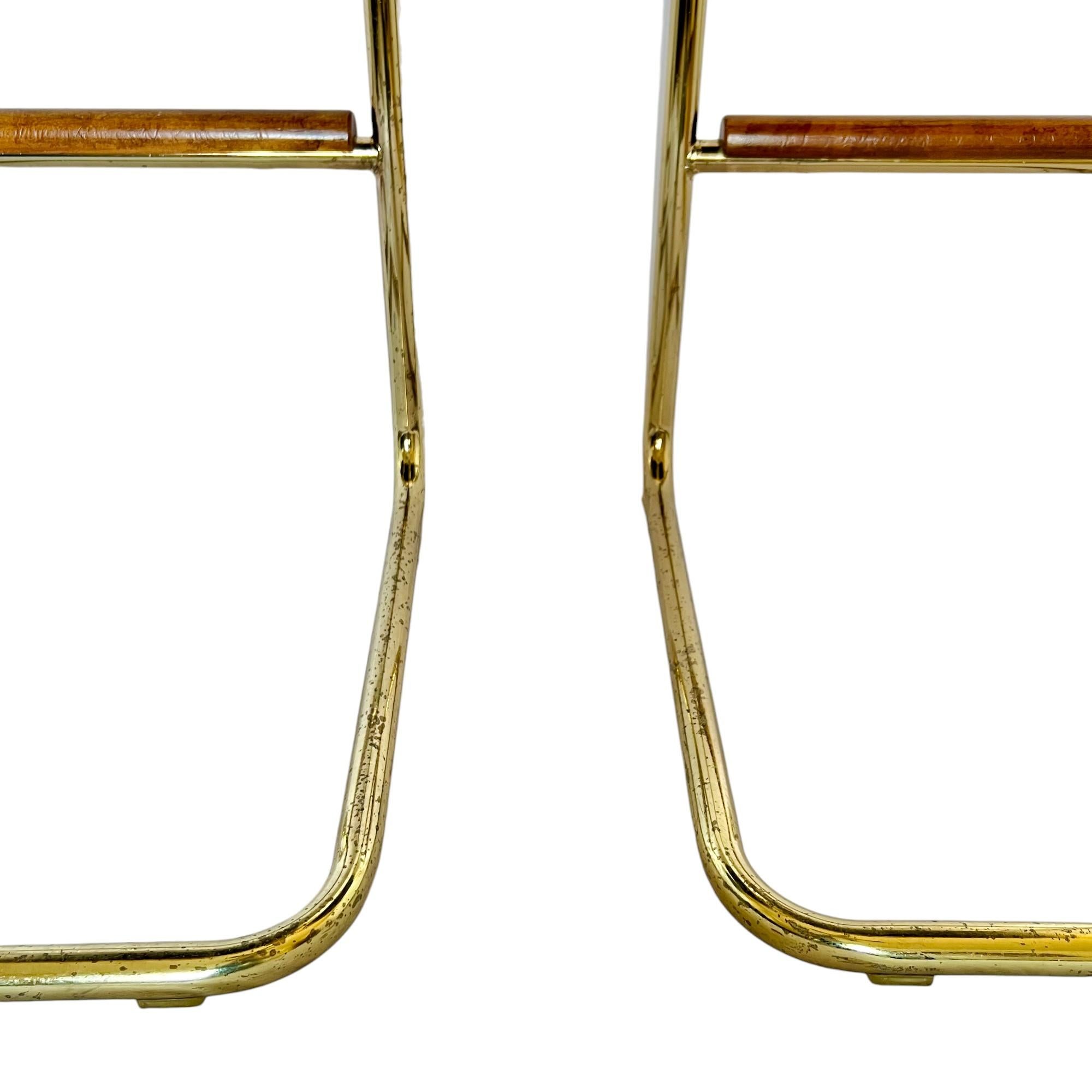 Mid-Century Modern Rattan and Tubular Brass Cantilever Bar Stools, Set of 3 For Sale 5