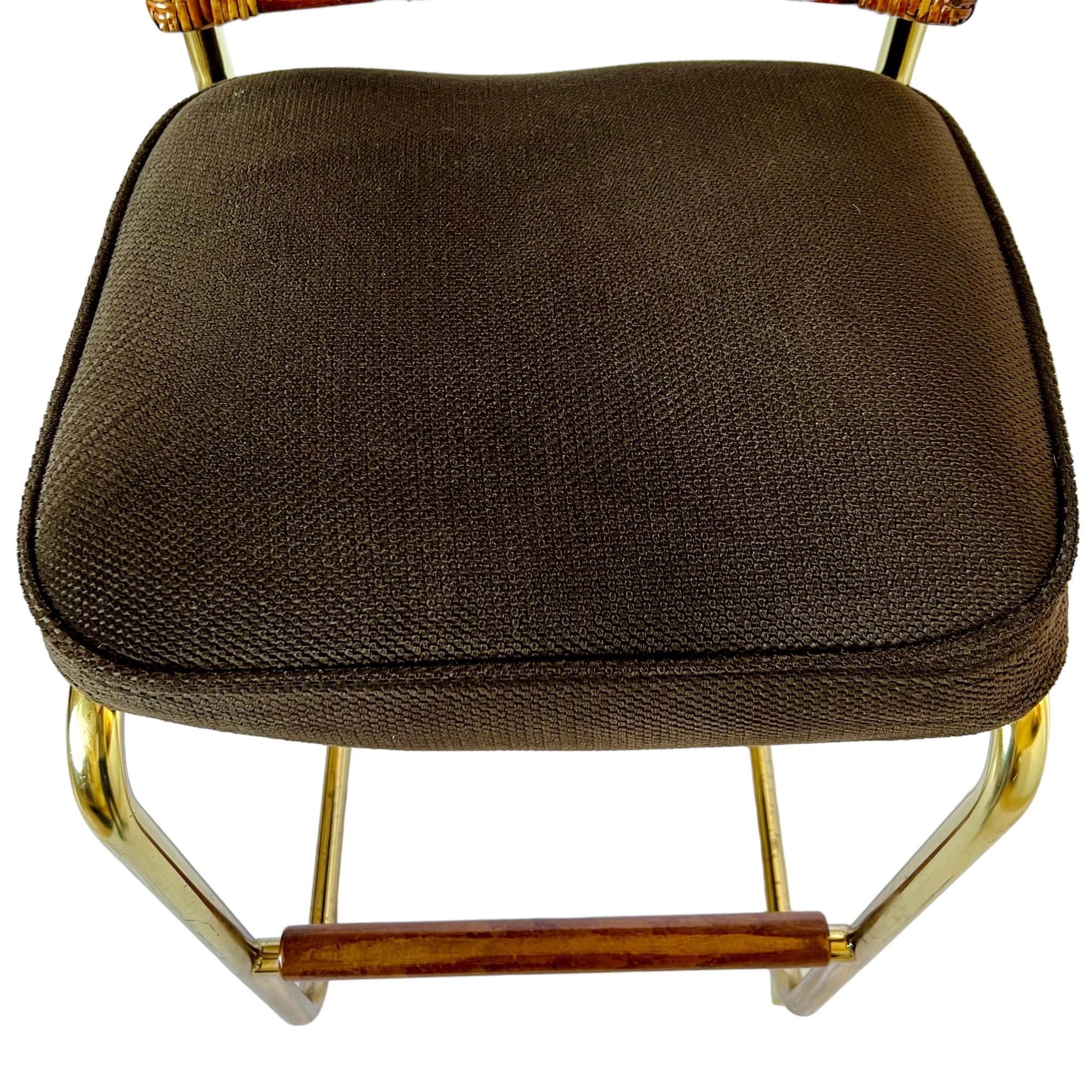 Mid-Century Modern Rattan and Tubular Brass Cantilever Bar Stools, Set of 3 For Sale 3