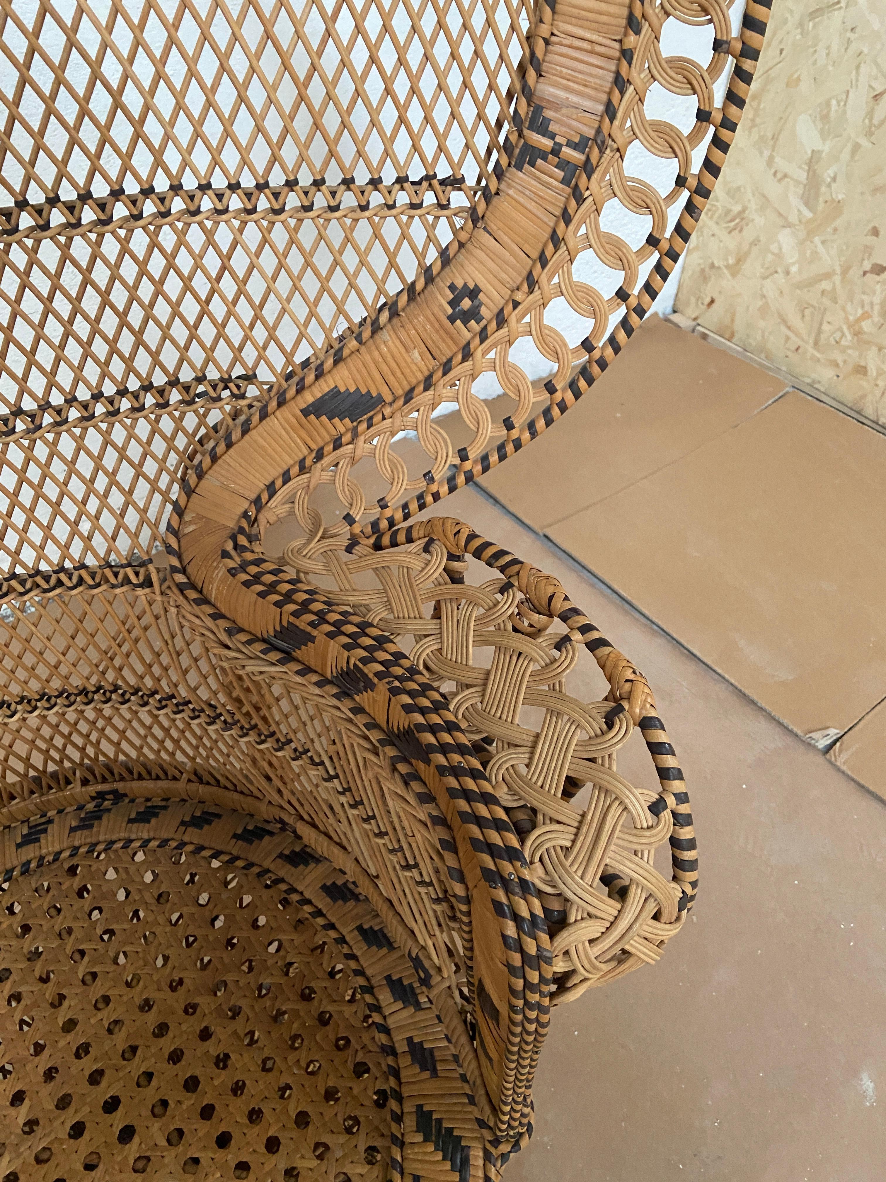 Mid-Century Modern Rattan and Wicker Peacock Emanuelle Chair, 1970s 3