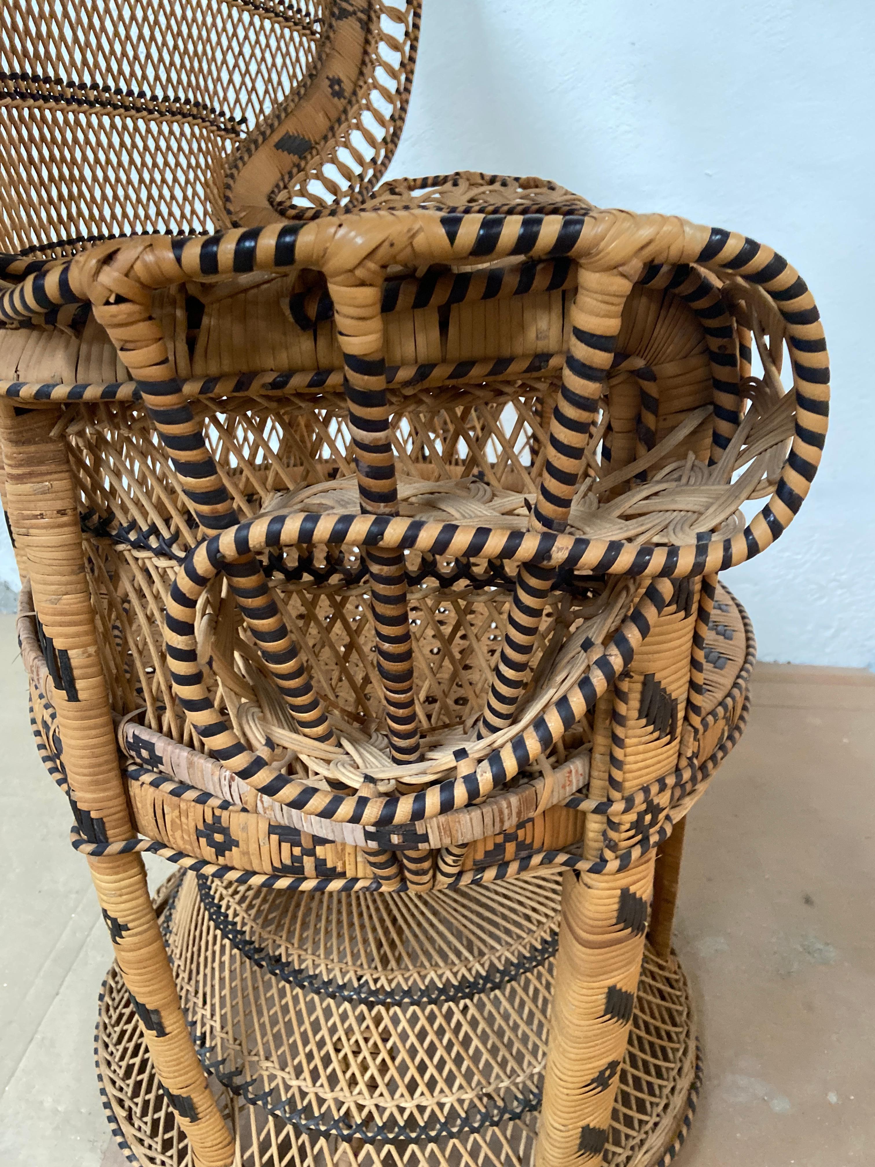 Late 20th Century Mid-Century Modern Rattan and Wicker Peacock Emanuelle Chair, 1970s