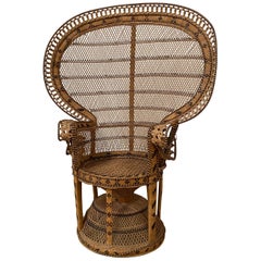 Vintage Mid-Century Modern Rattan and Wicker Peacock Emanuelle Chair, 1970s