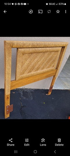 Mid Century Modern Rattan and Wood Twin Size Headboard by Henry Link