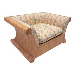 Mid-Century Modern Rattan Armchair, Orignal Fabric, Italy