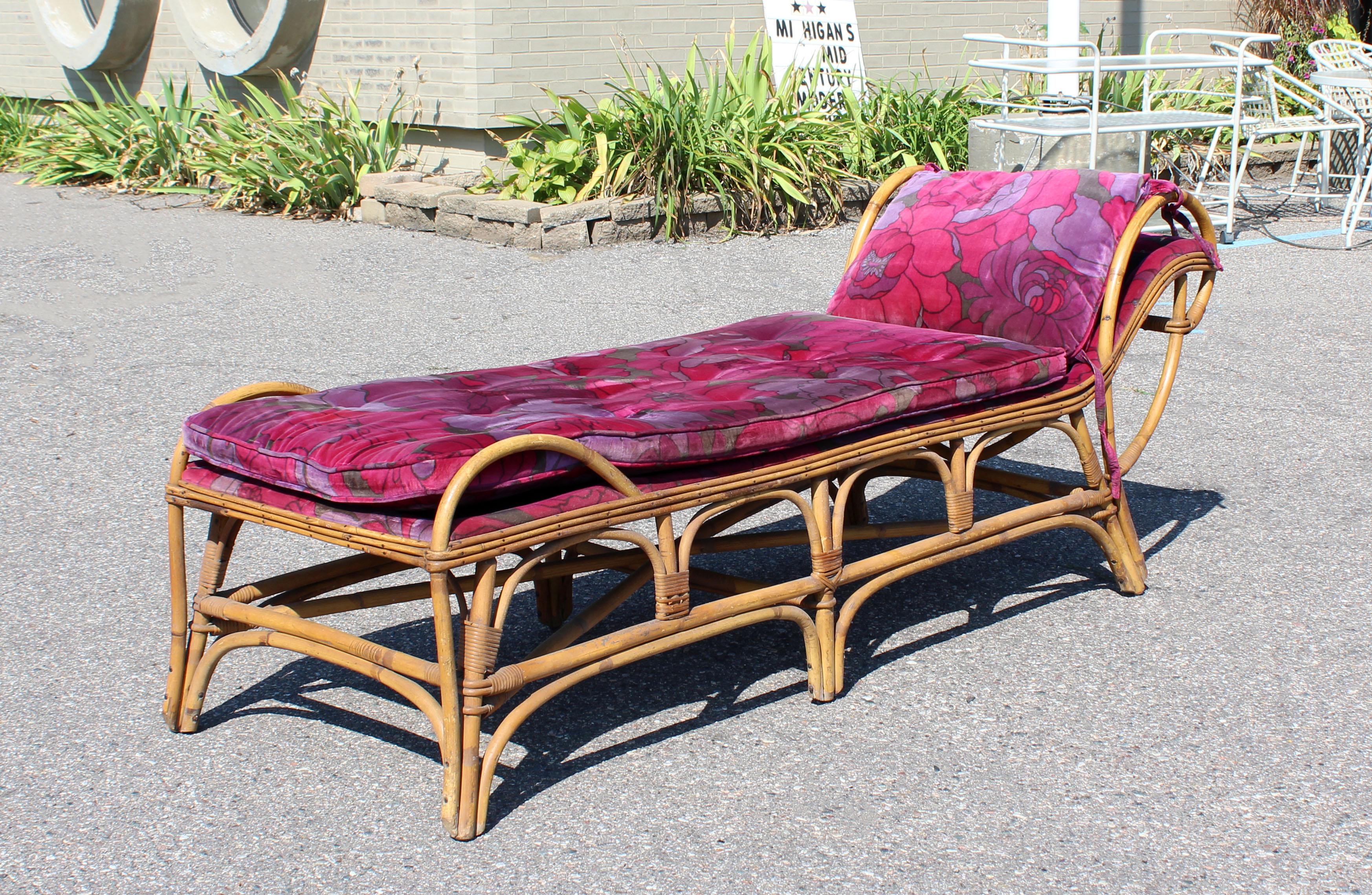 Late 20th Century Mid-Century Modern Rattan Bamboo Chaise Lounge Jack Lenor Larsen 1970s