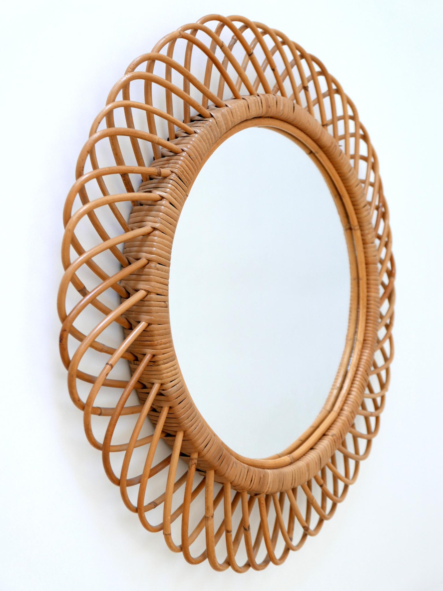 Mid-Century Modern Rattan & Bamboo Circular Wall Mirror Italy 1960s In Good Condition For Sale In Munich, DE