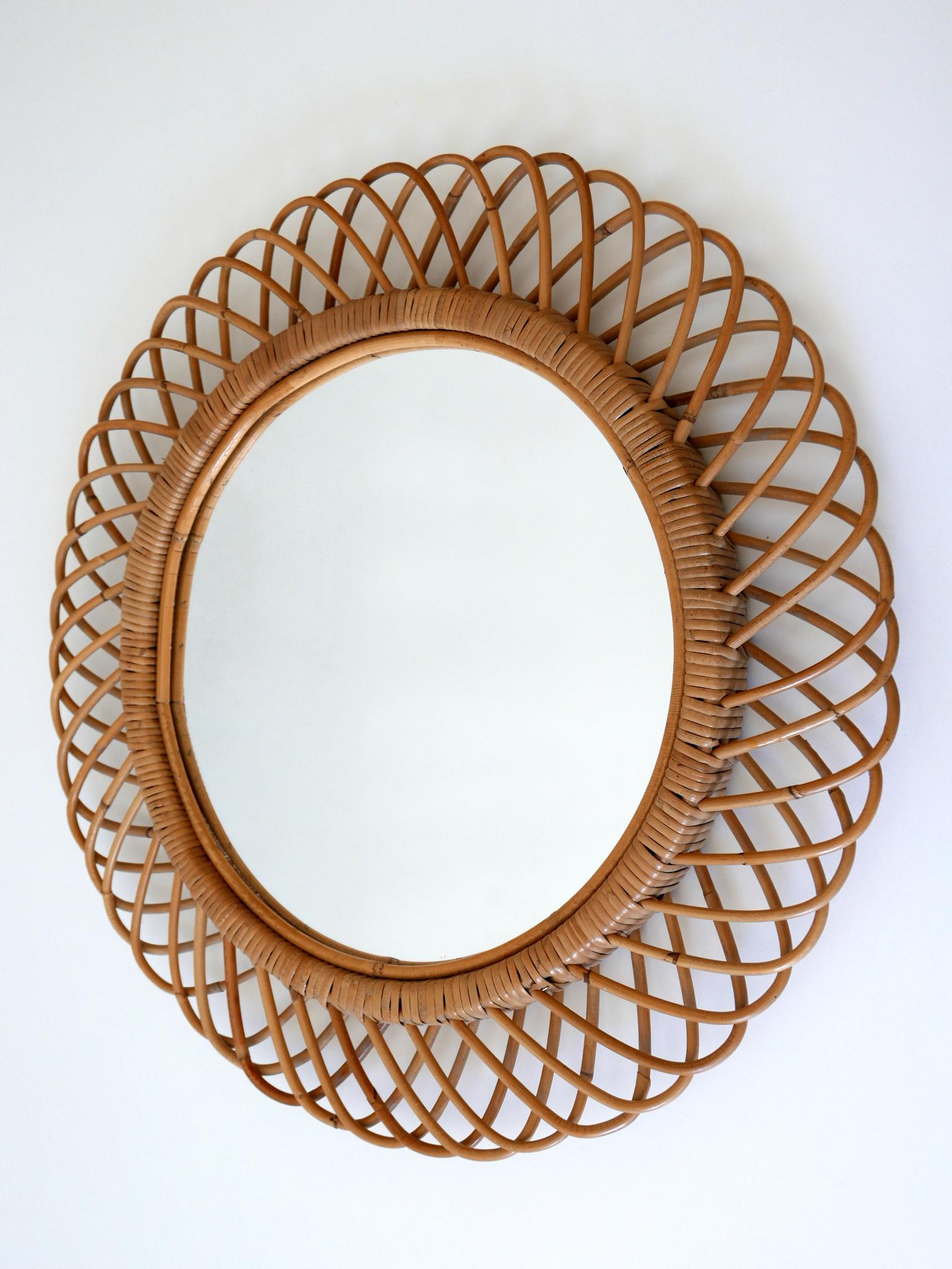 Mid-Century Modern Rattan & Bamboo Circular Wall Mirror Italy 1960s For Sale 1