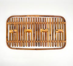 Mid-Century Modern Rattan & Bamboo Coat Rack Stand Hanger, Italy, 1960s