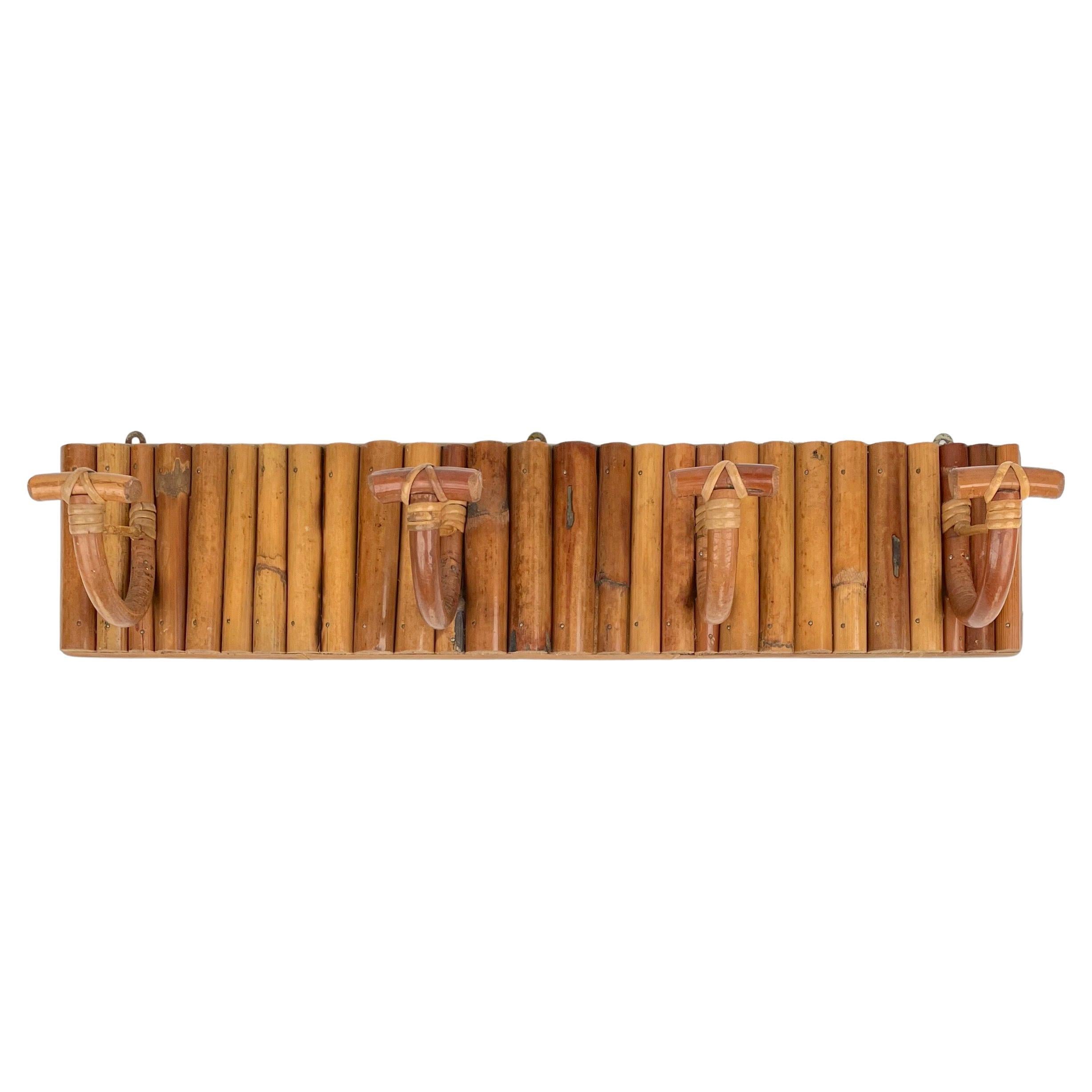 Mid-Century Modern Rattan & Bamboo Coat Rack Stand Hanger, Italy, 1960s In Good Condition In Rome, IT