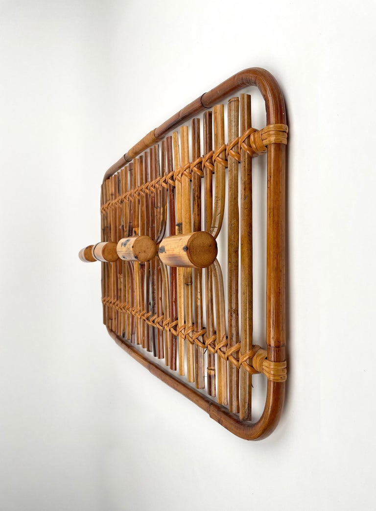 Mid-Century Modern Rattan & Bamboo Coat Rack Stand Hanger, Italy, 1960s For Sale 1