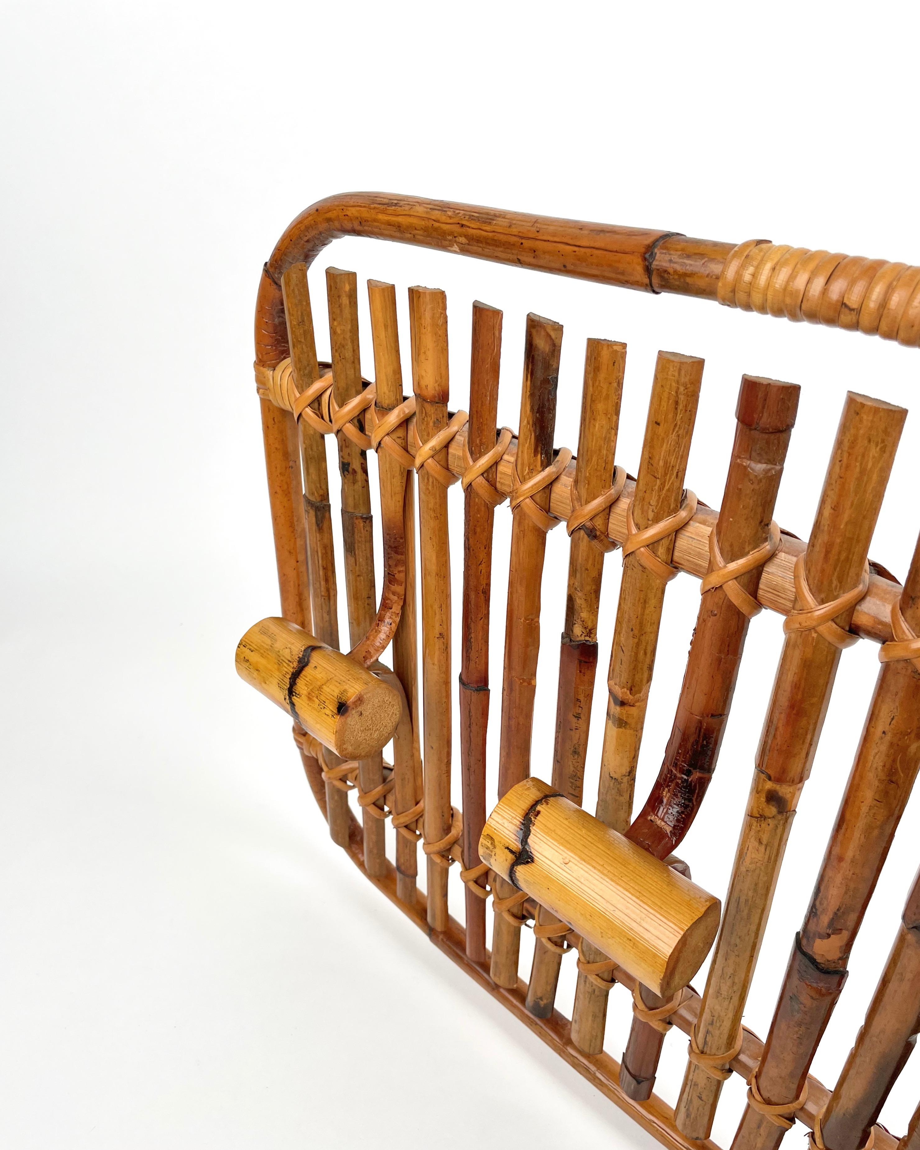 Mid-Century Modern Rattan & Bamboo Coat Rack Stand Hanger, Italy, 1960s For Sale 4