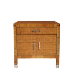 Mid-Century Modern Rattan & Bamboo Wrapped Nightstands signed Bielecky Brothers