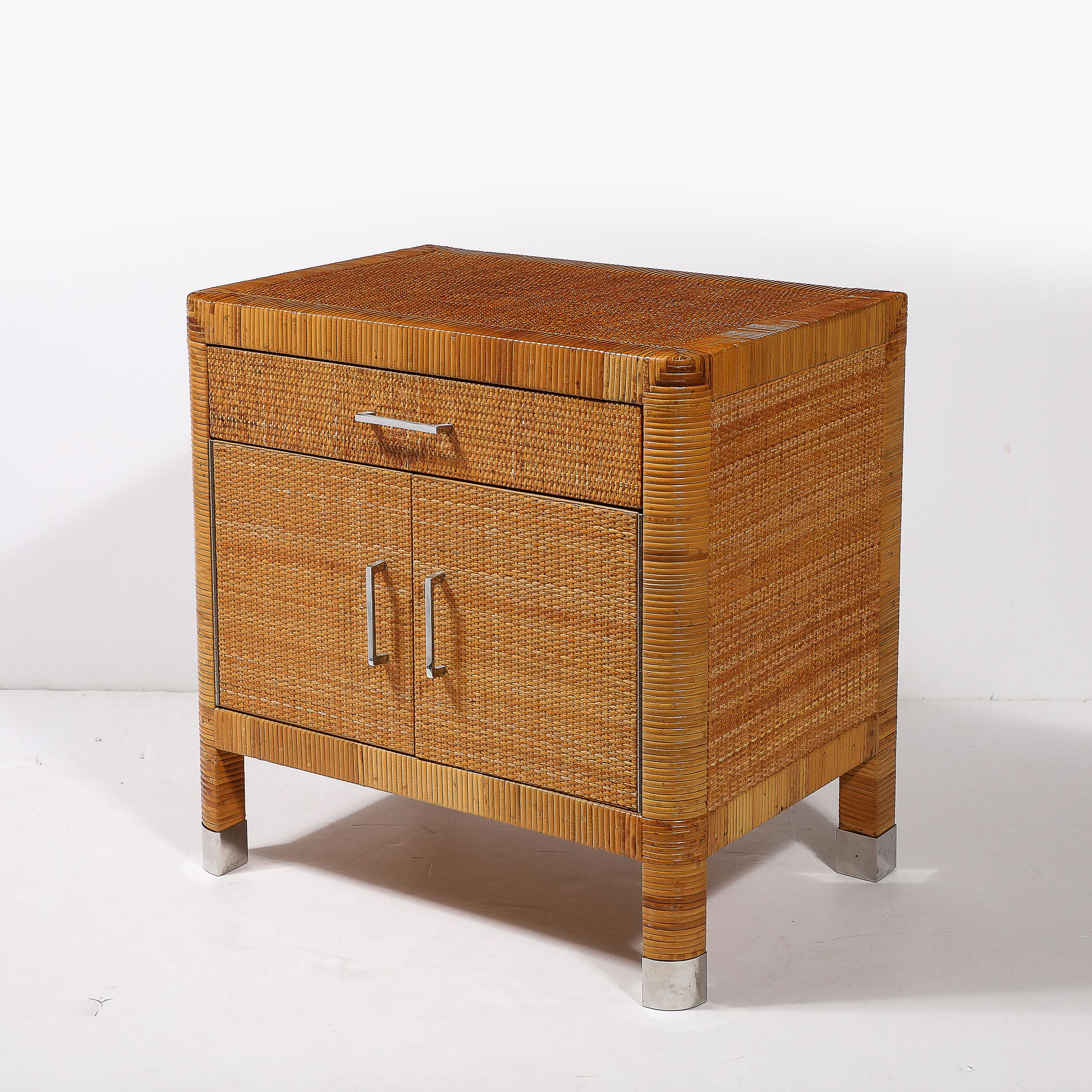Mid-Century moderno Comodini in rattan e bambù avvolti di metà secolo moderno firmati Bielecky Brothers in vendita