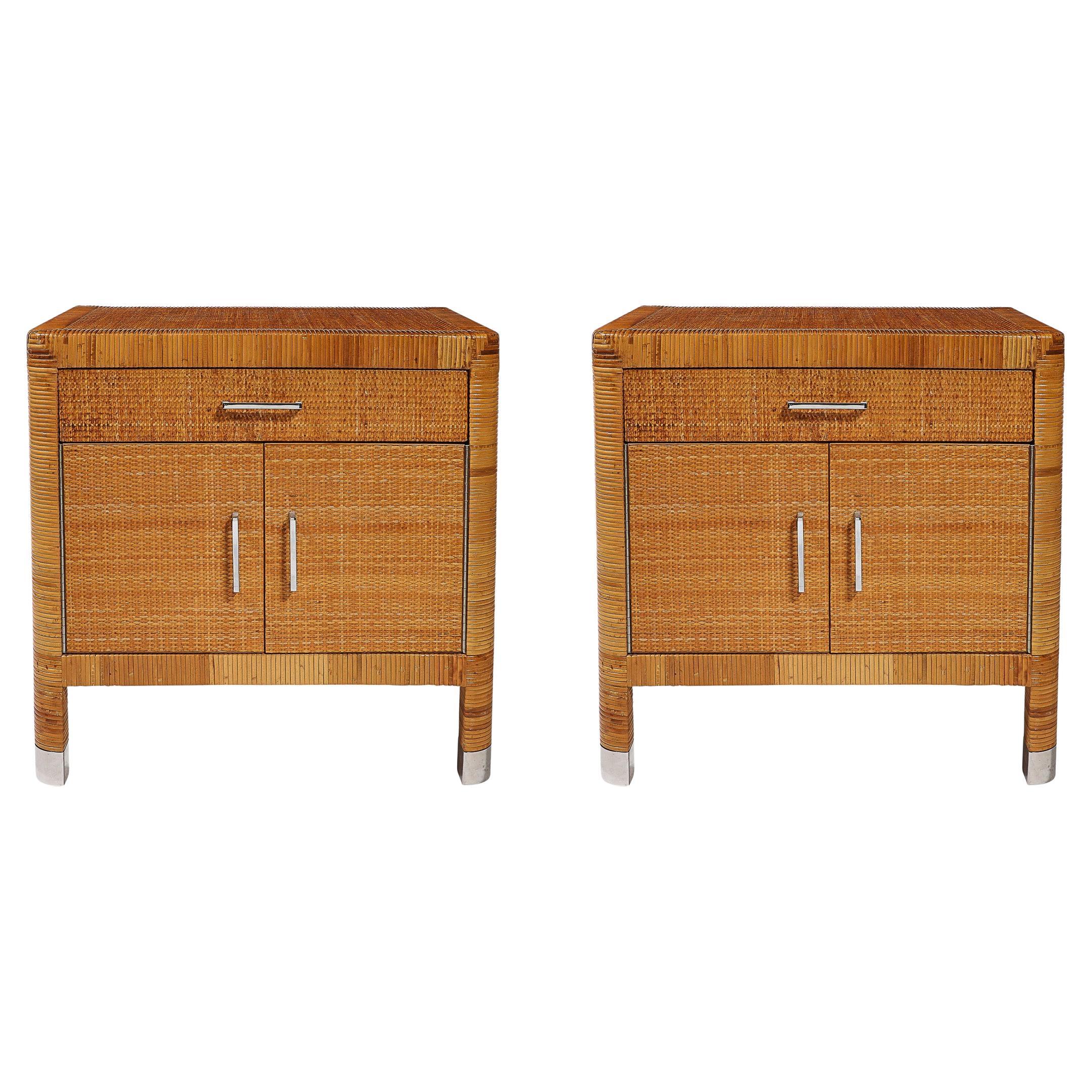 Comodini in rattan e bambù avvolti di metà secolo moderno firmati Bielecky Brothers in vendita