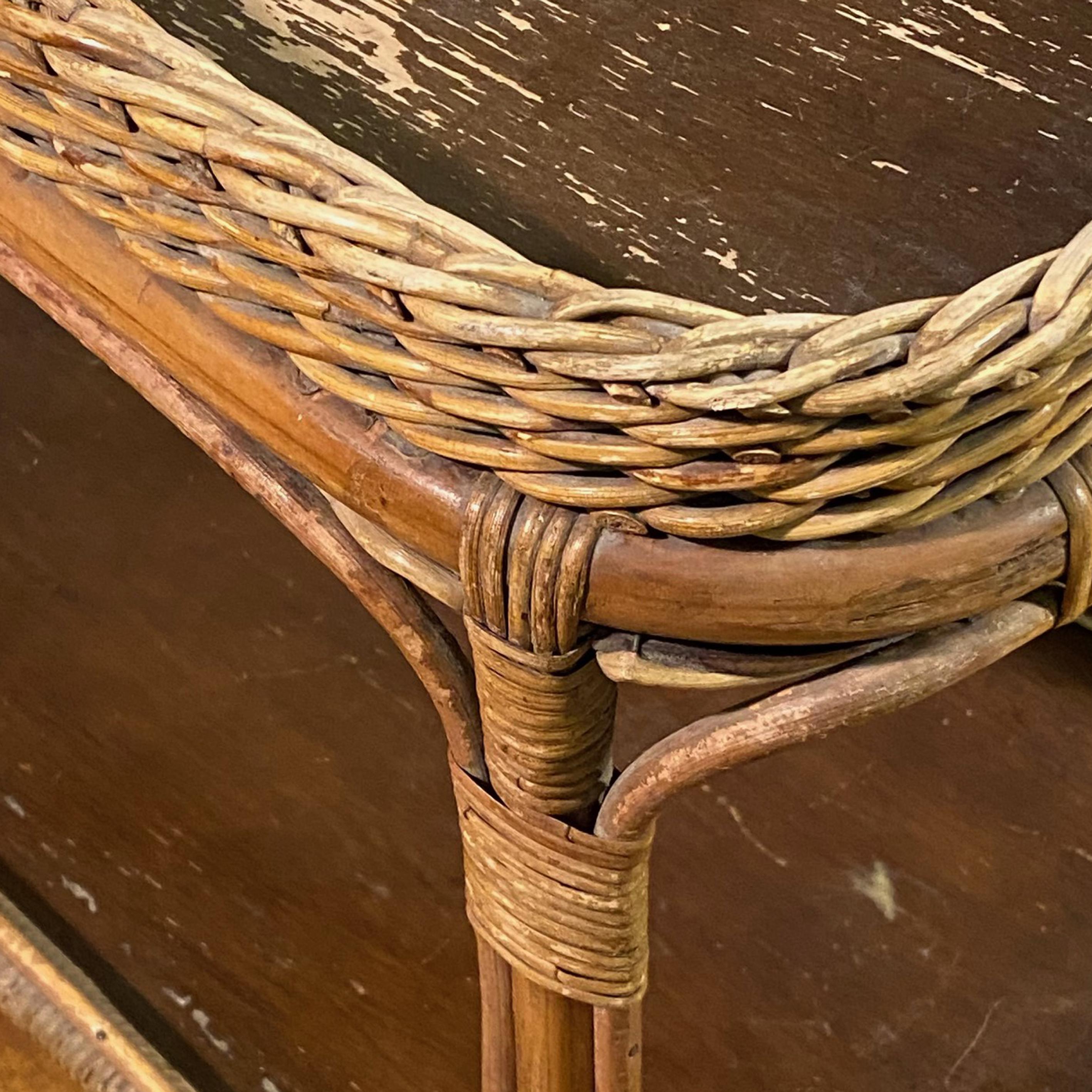 Metà XX secolo Carrello da bar in rattan di metà secolo nello stile di Franco Albini, Italia anni '50 in vendita