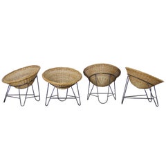 Antique Mid-Century Modern Rattan Basket Chair