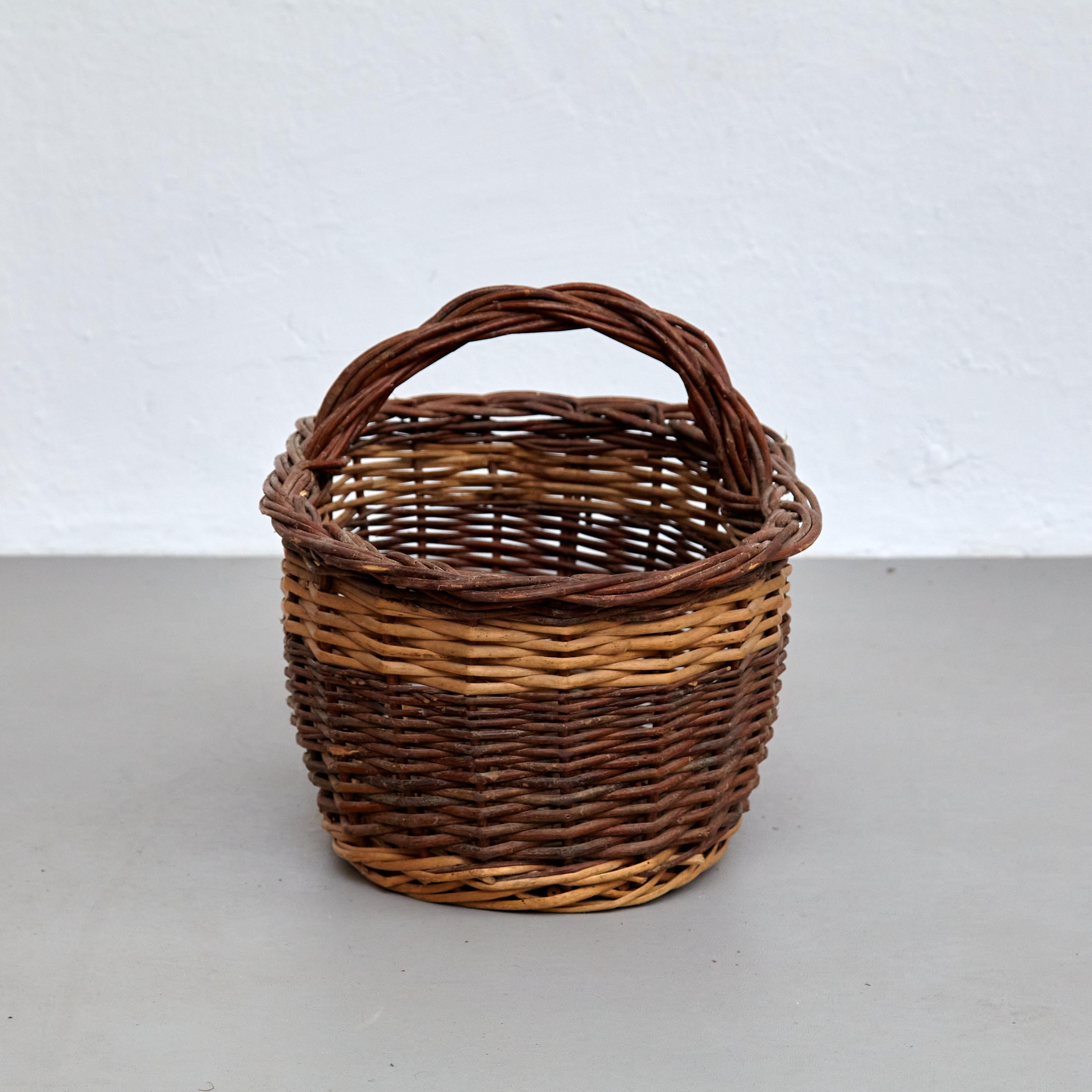 French Mid-Century Modern Rattan Basket, circa 1960 For Sale