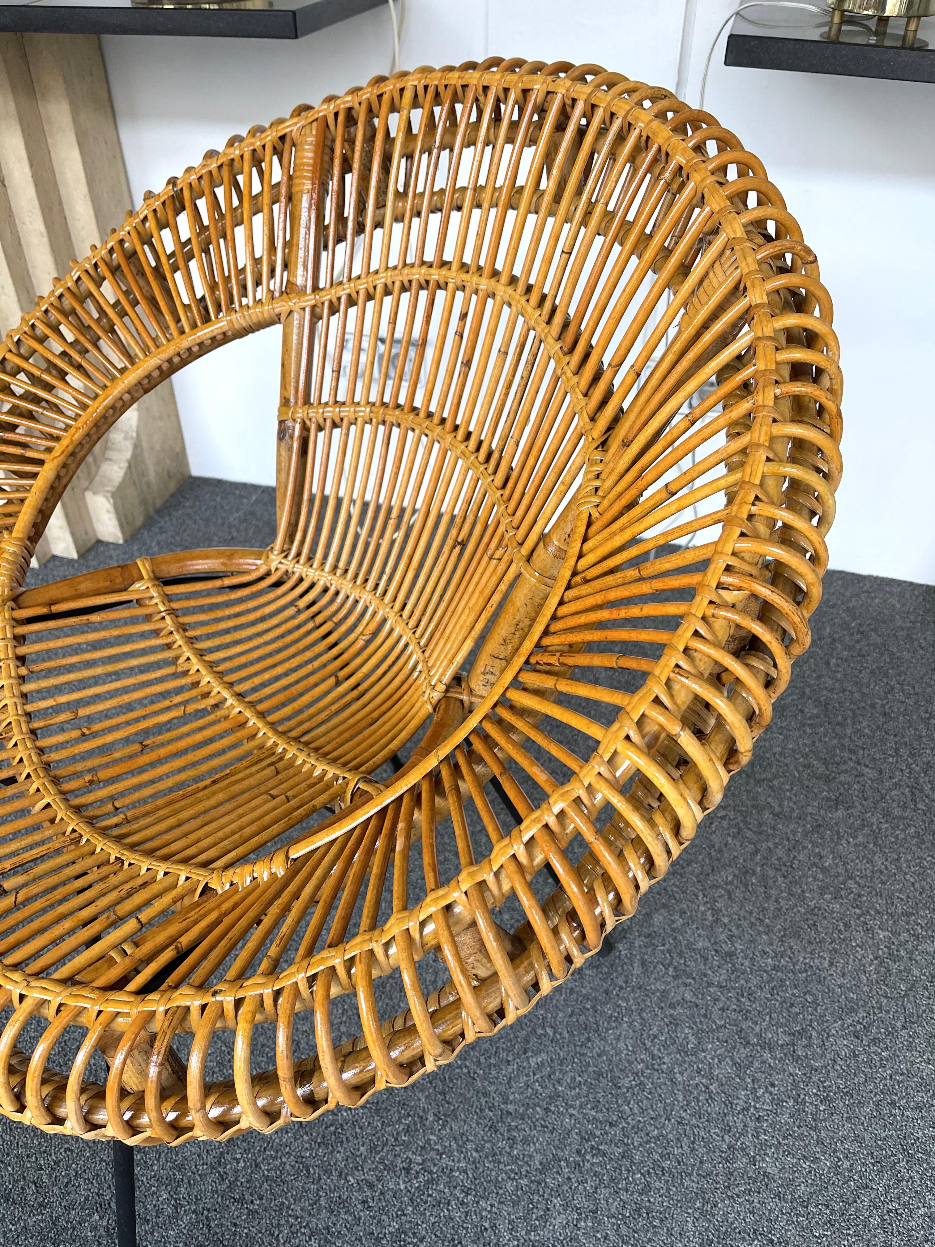 Mid-Century Modern Pair of Rattan Bucket Armchairs. Italy, 1950s 2