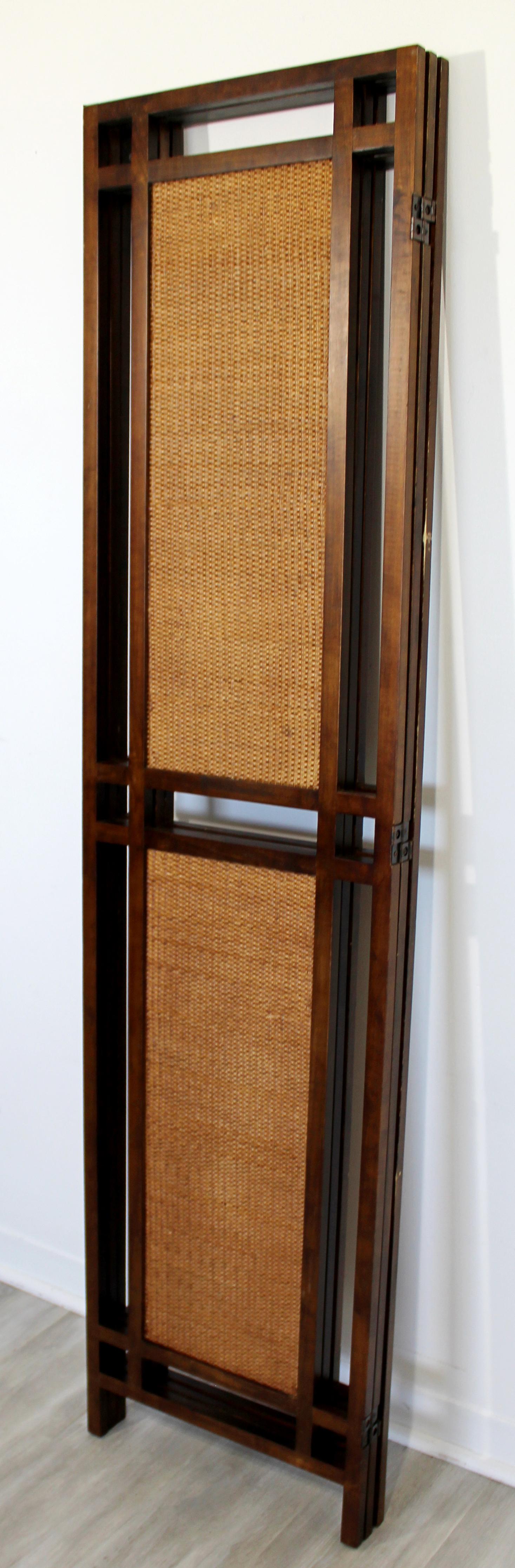 Mid-Century Modern Rattan Cane & Walnut Wood 3 Panel Room Divider Screen 1960s 6