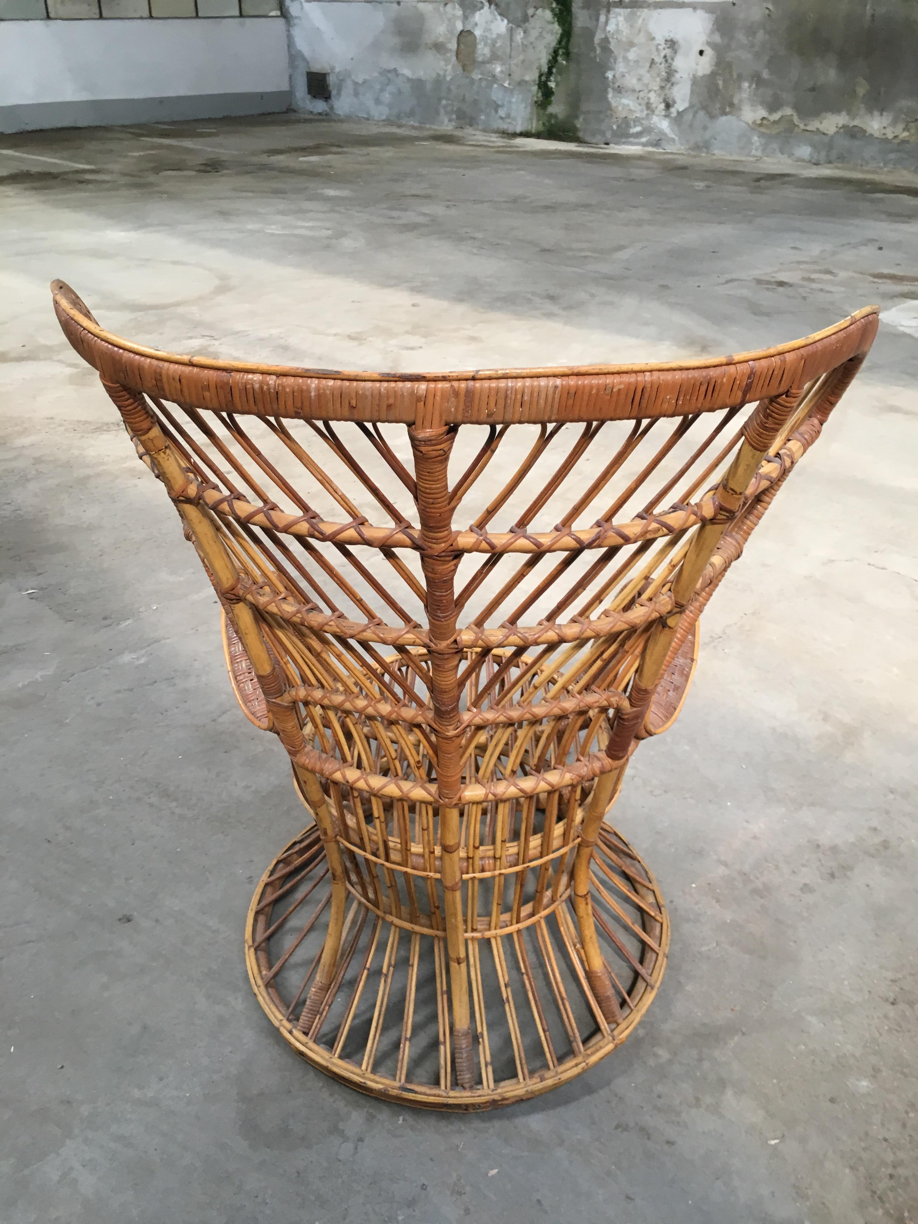 Mid-Century Modern Rattan Chair by Lio Carminati Edited by Bonacina, 1940s 2