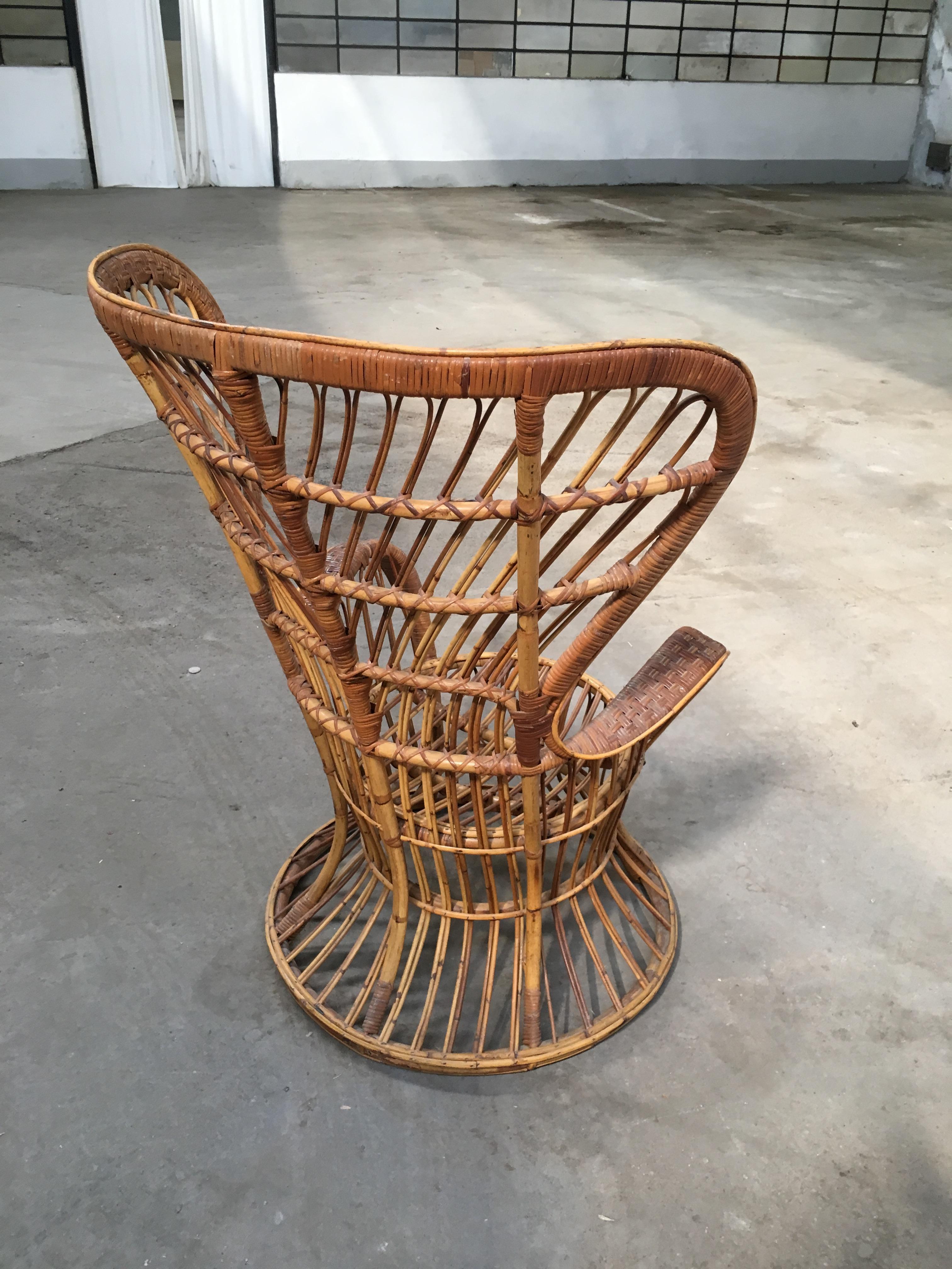 Mid-Century Modern Rattan Chair by Lio Carminati Edited by Bonacina, 1940s 3