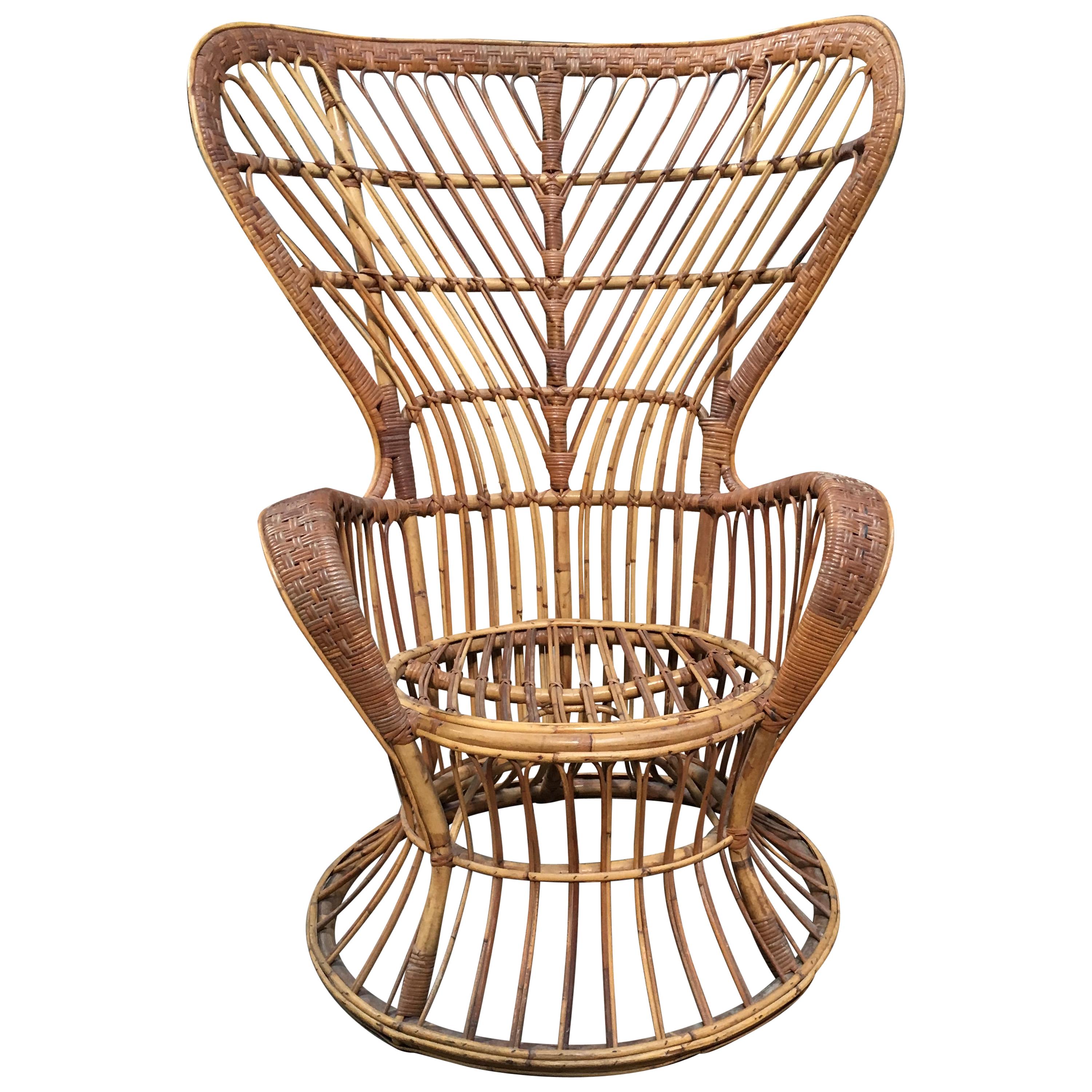 Mid-Century Modern Rattan Chair by Lio Carminati Edited by Bonacina, 1940s