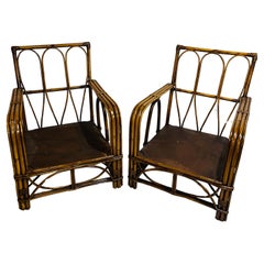 Vintage Mid Century Modern Rattan Club Chairs