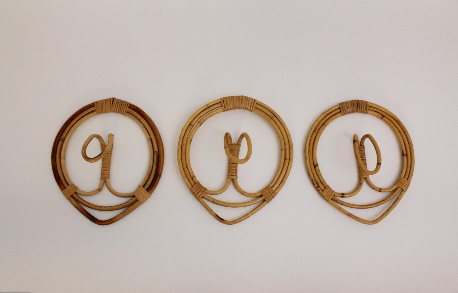 Mid-Century Modern Rattan Coat Hooks by Franco Albini & Franca Helg, 1961, Italy In Good Condition In Vienna, AT