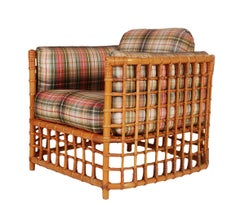 Mid-Century Modern Rattan Cube Lounge Chair with Foot Stool by Willow & Reed