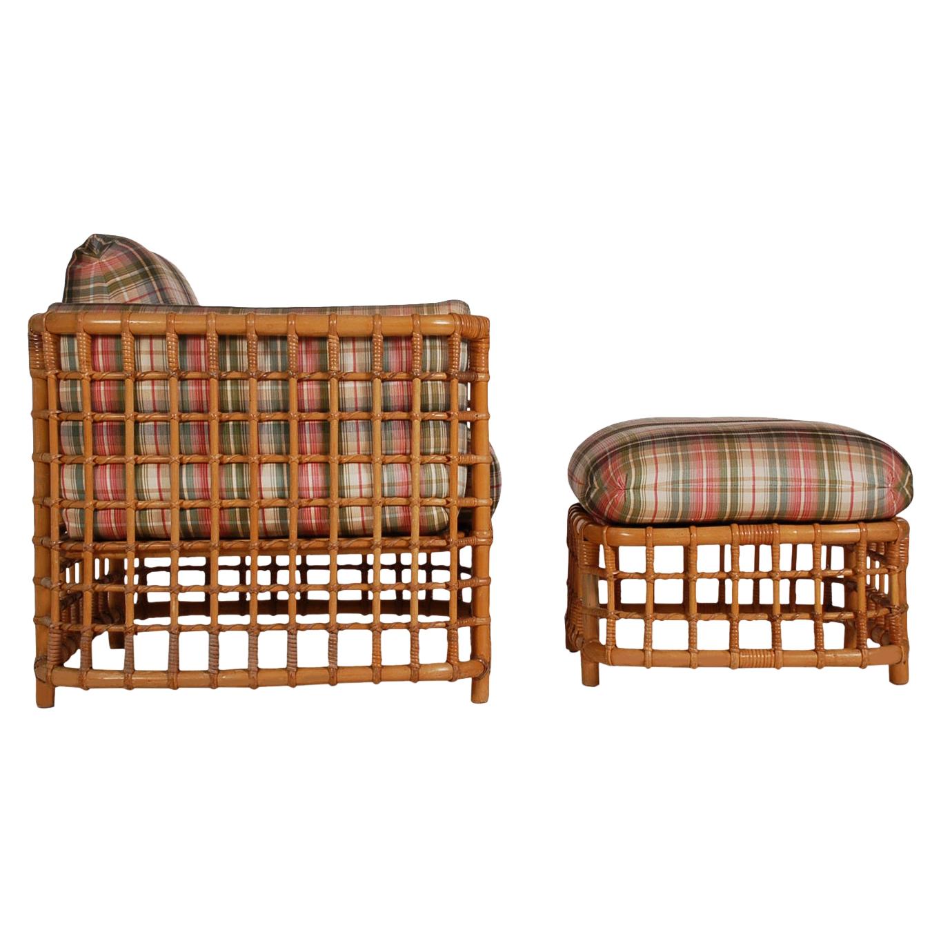 Mid-Century Modern Rattan Cube Lounge Chair with Foot Stool by Willow & Reed 
