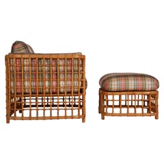 Mid-Century Modern-Rattan-Würfel-Loungesessel mit Fußhocker von Willow & Reed 