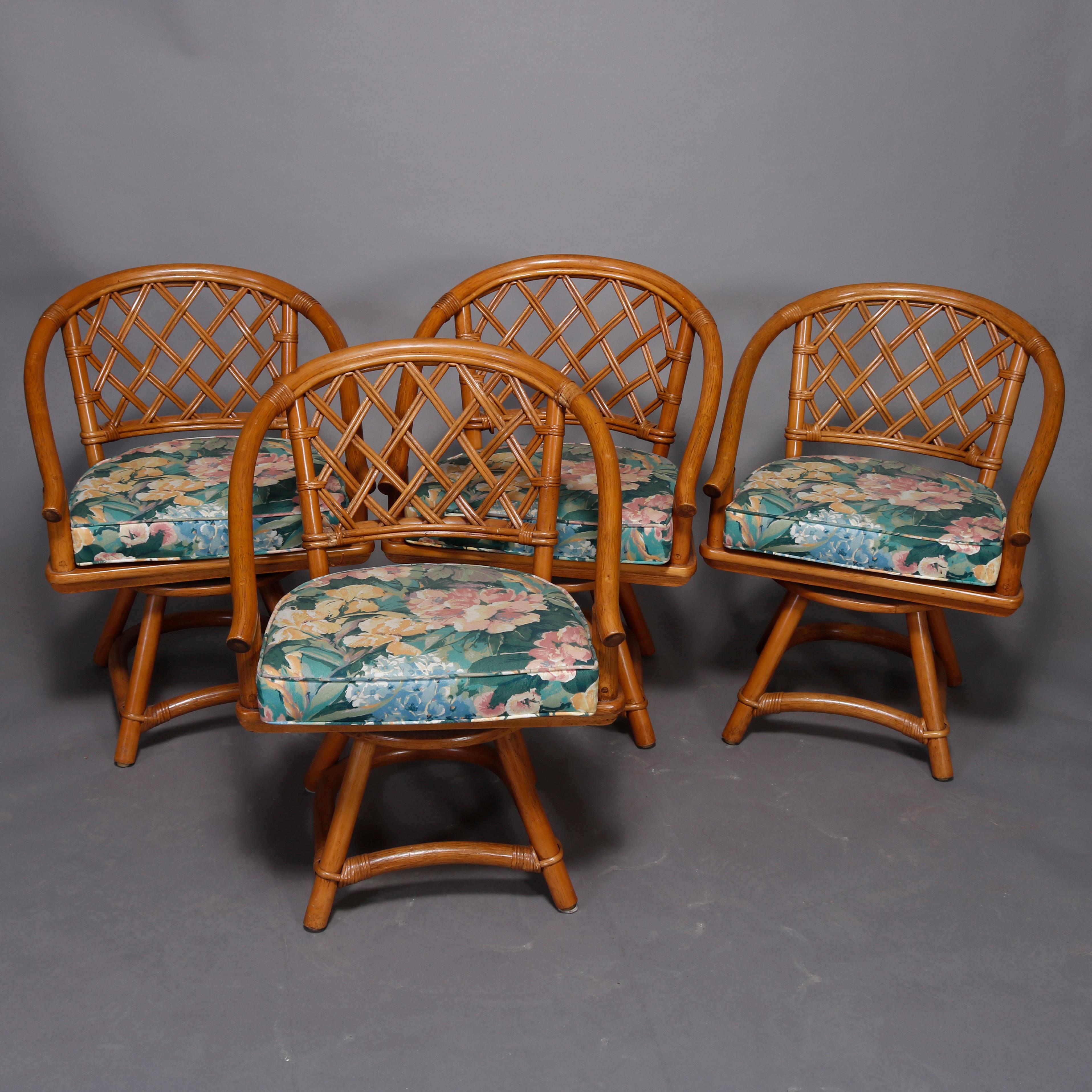 Mid-Century Modern Rattan Dining Set, Table and Four Chairs, 20th Century In Good Condition In Big Flats, NY